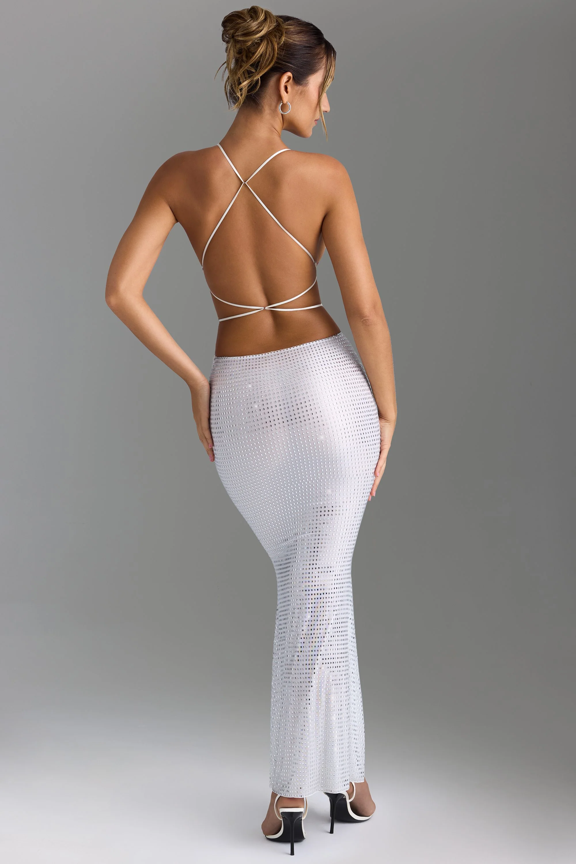 Embellished Cut-Out Backless Maxi Dress in White - Image 2