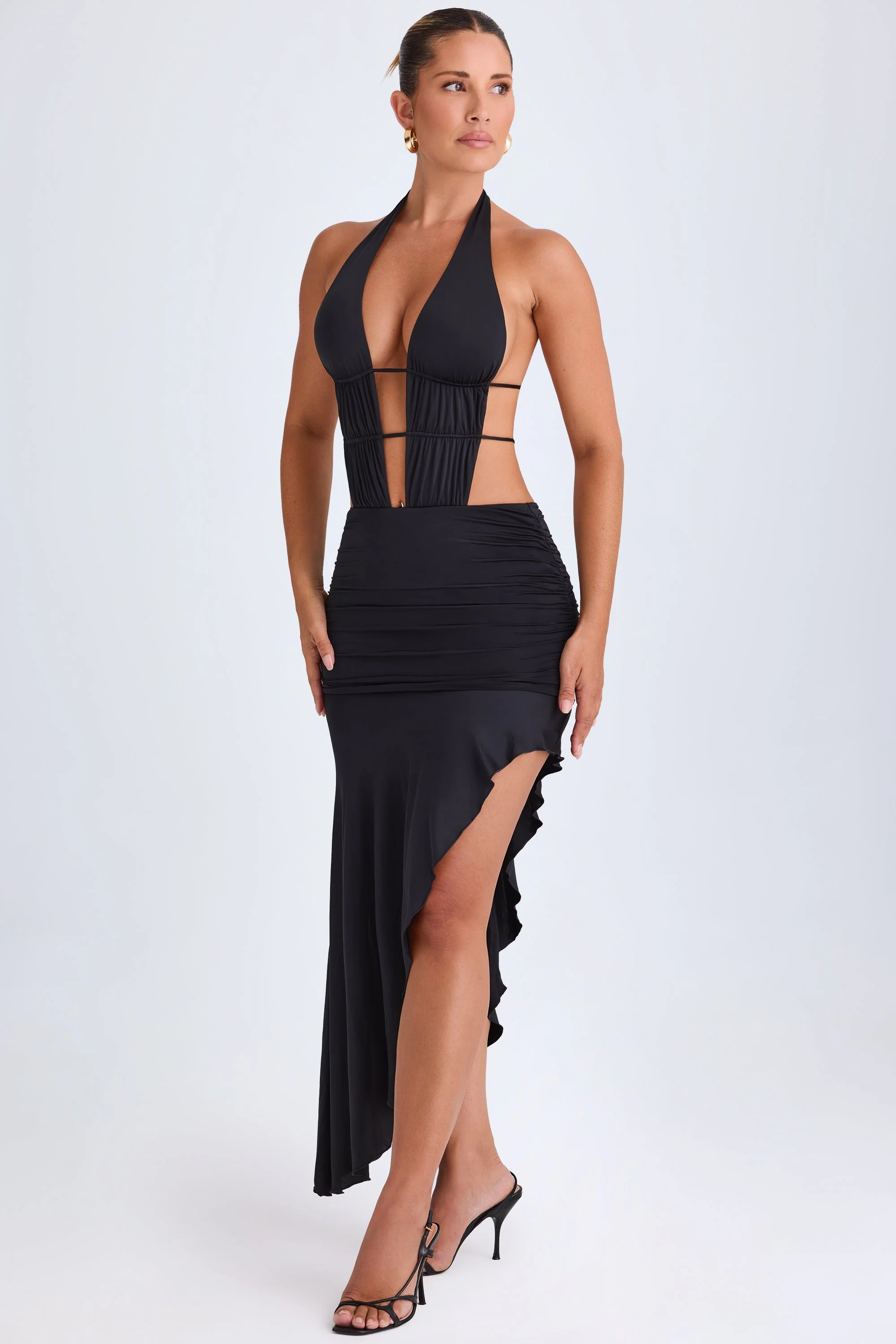 Asymmetric Cut-Out Halterneck Midaxi Dress in Black - Image 5