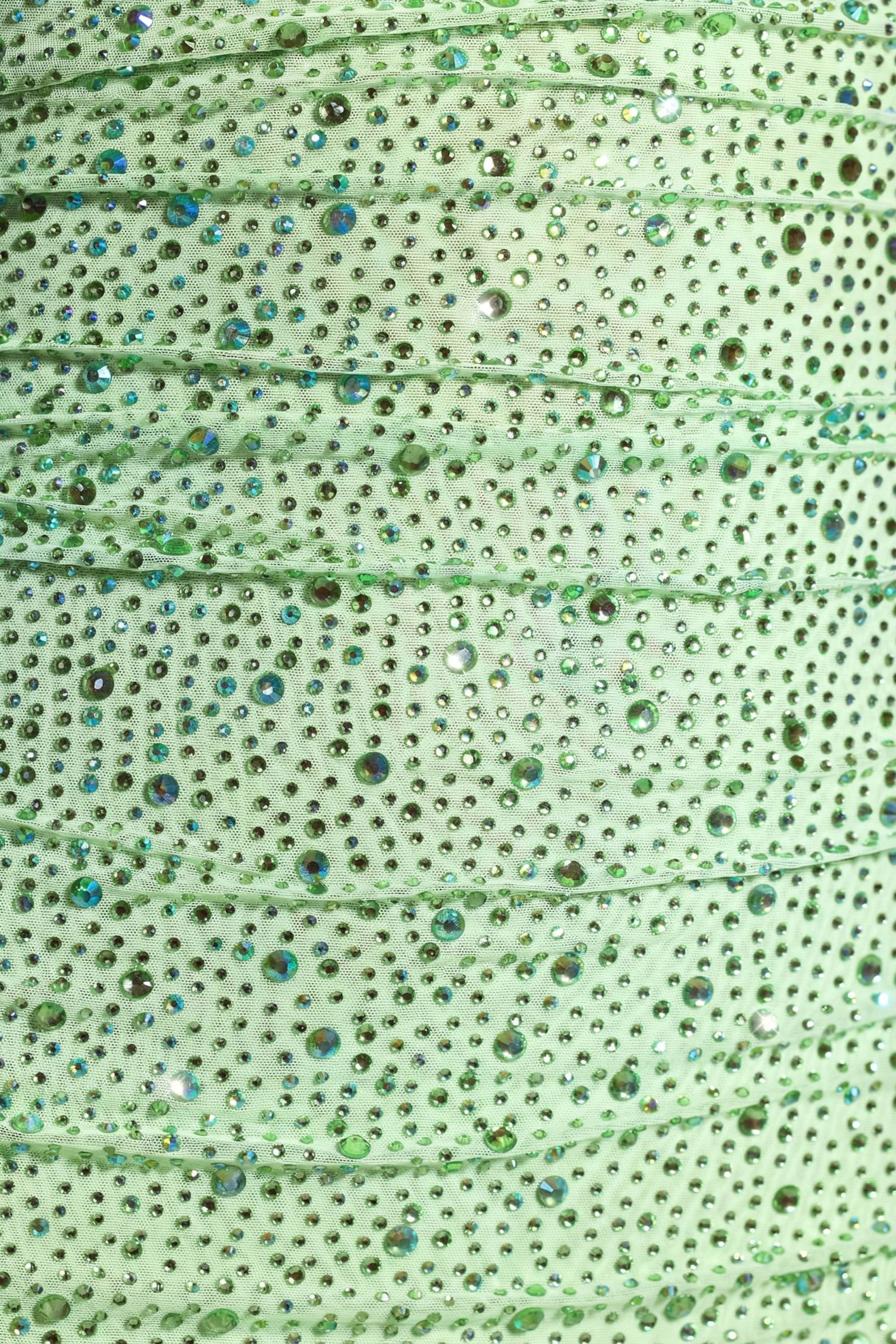 Embellished Draped Cowl-Neck Mini Dress in Pistachio - Image 6