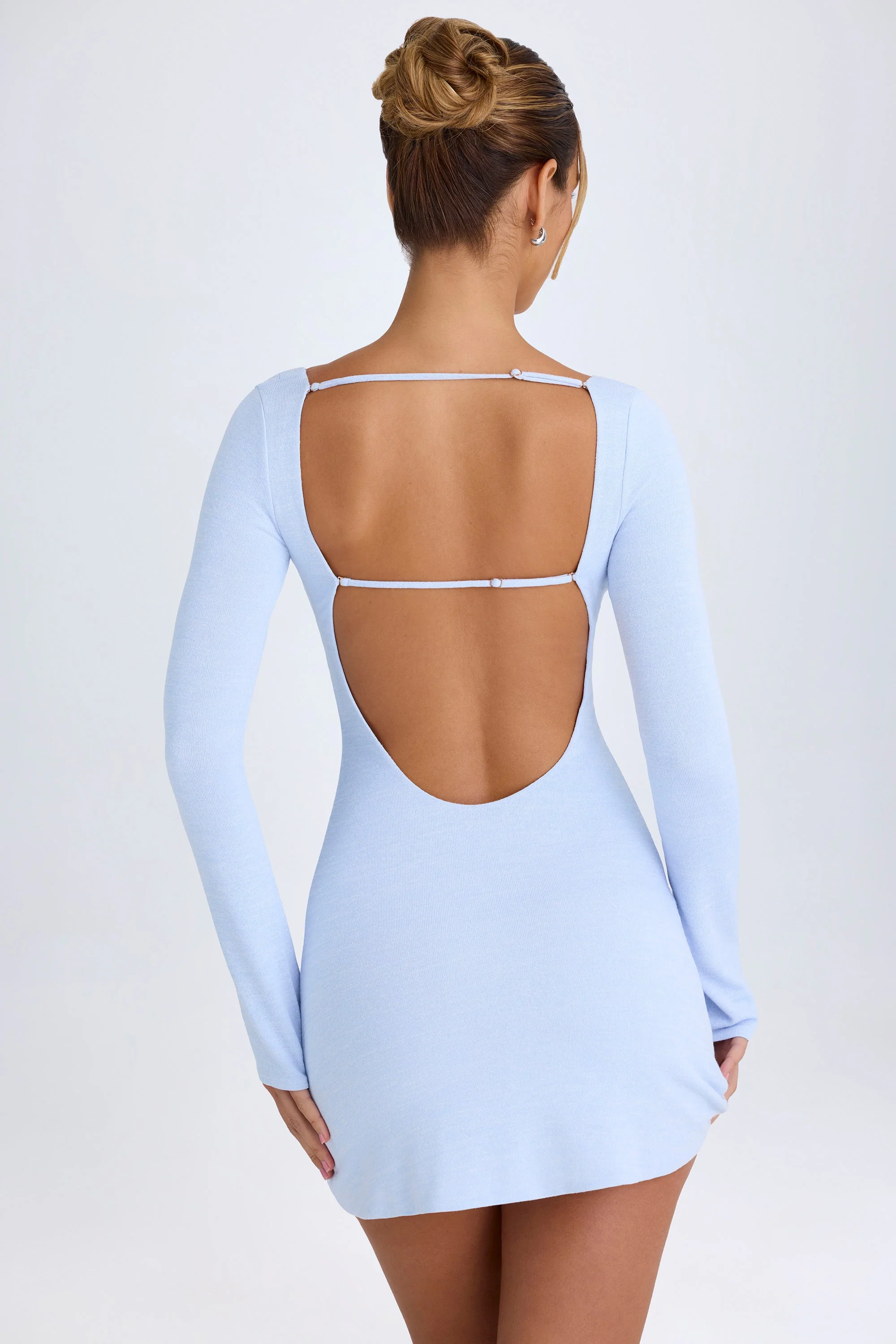Cut-Out Long-Sleeve Mini Dress in Periwinkle Blue - Image 2