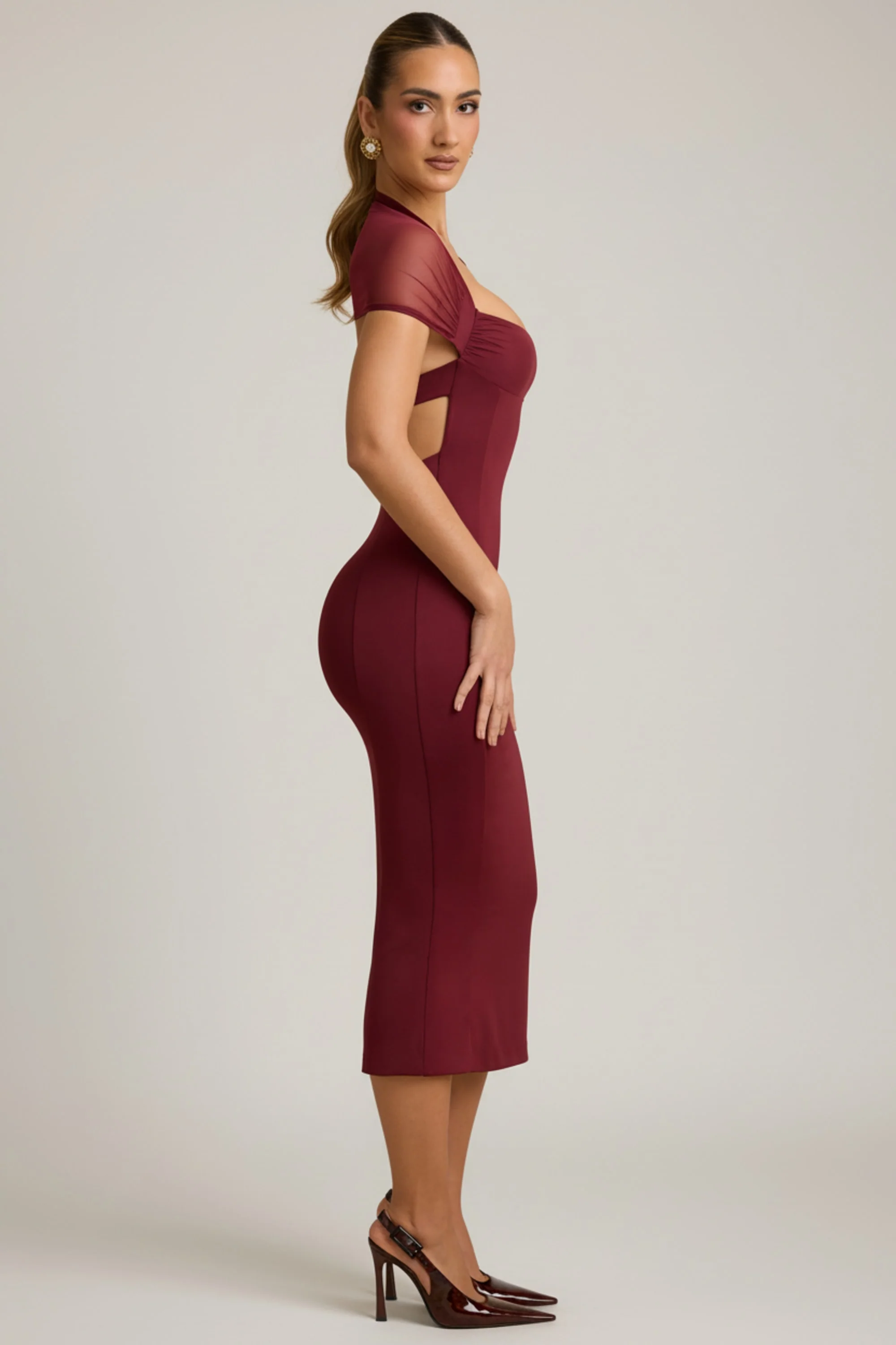 Slinky Jersey Open-Back Midaxi Dress in Wine Red - Image 3