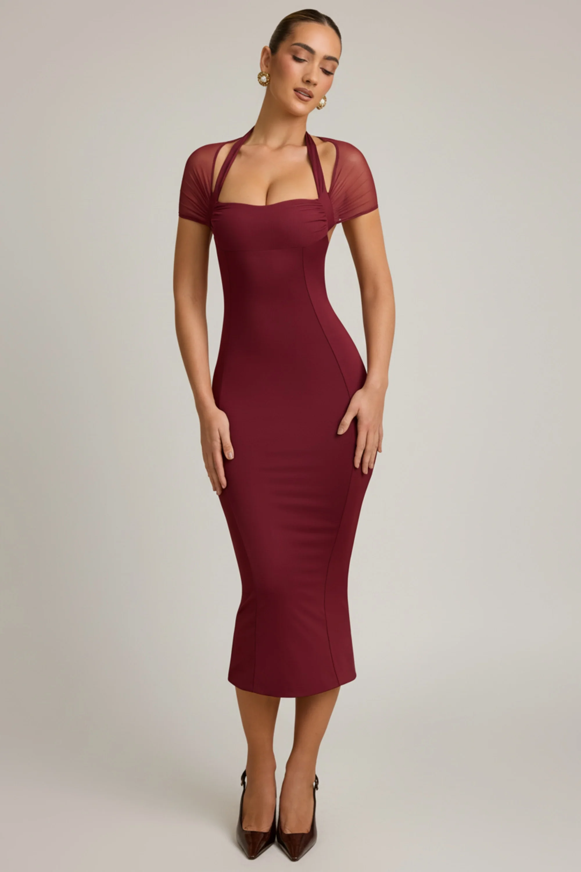 Slinky Jersey Open-Back Midaxi Dress in Wine Red - Image 5