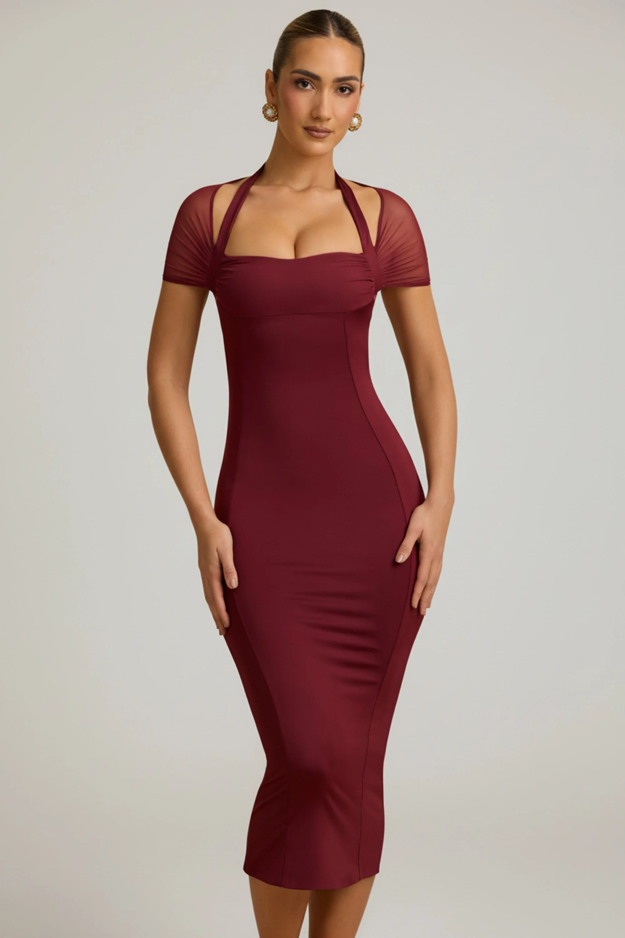 Slinky Jersey Open-Back Midaxi Dress in Wine Red - Image 7