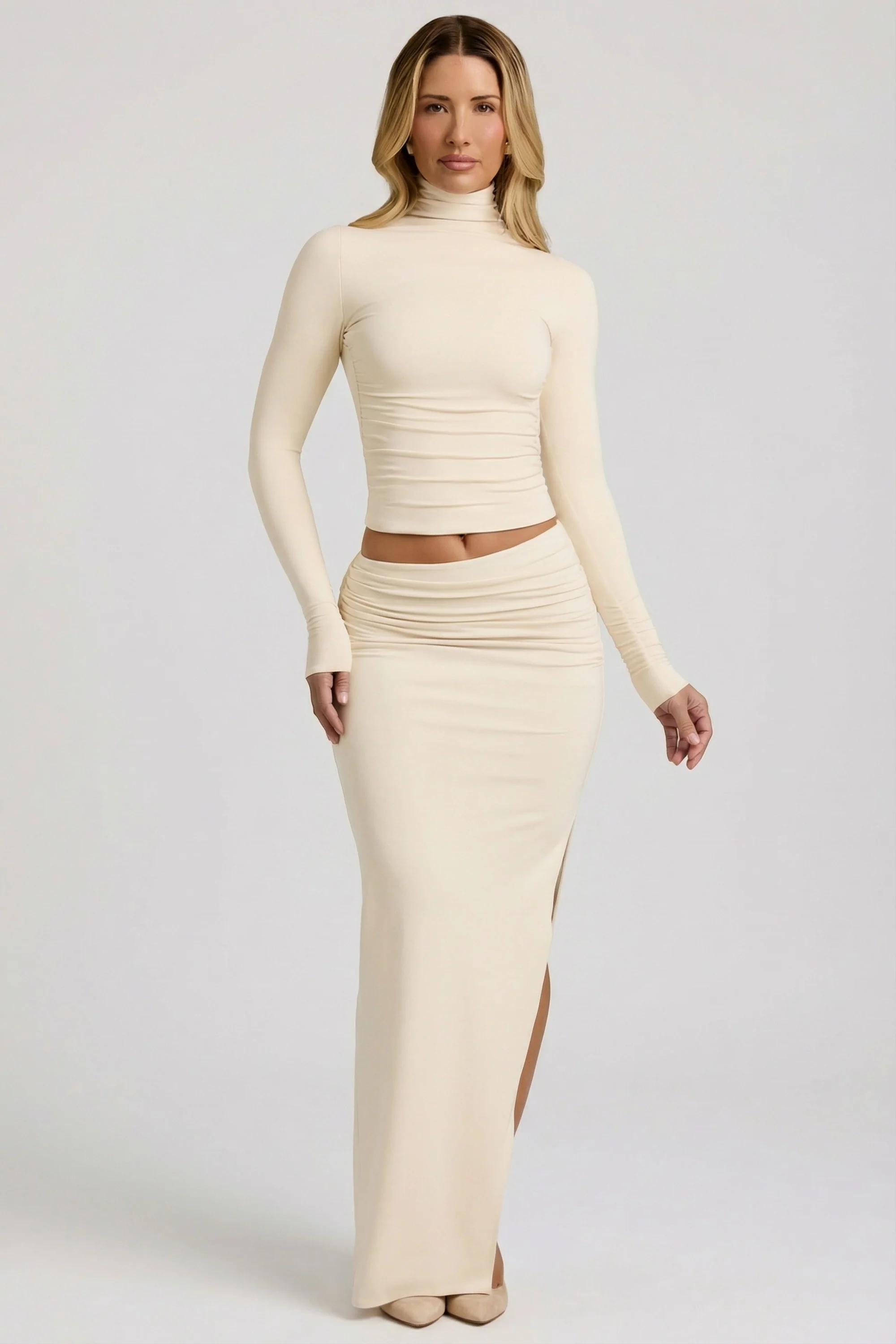 Modal Asymmetric-Waist Maxi Skirt in Ivory - Image 6