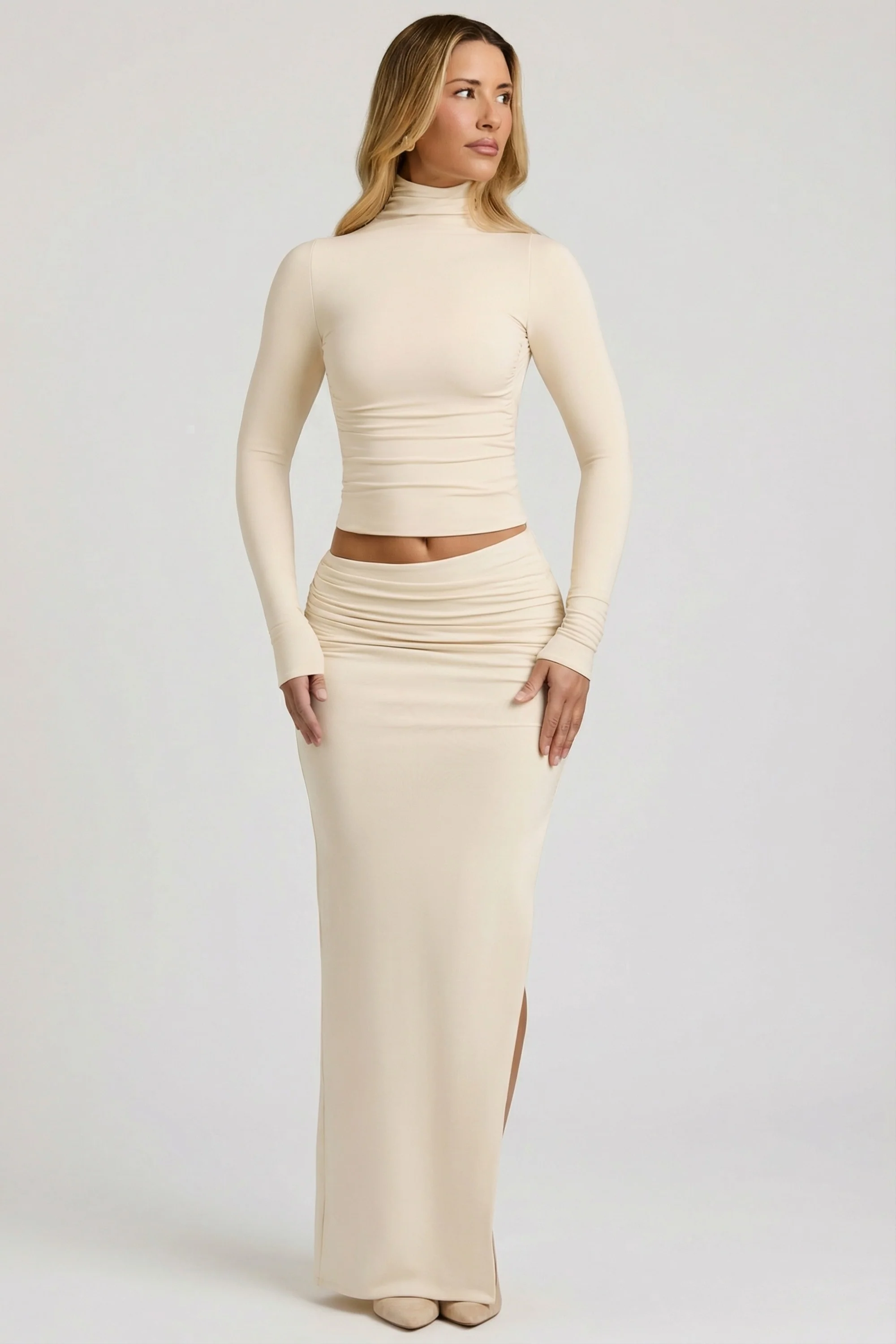 Modal Asymmetric-Waist Maxi Skirt in Ivory - Image 8