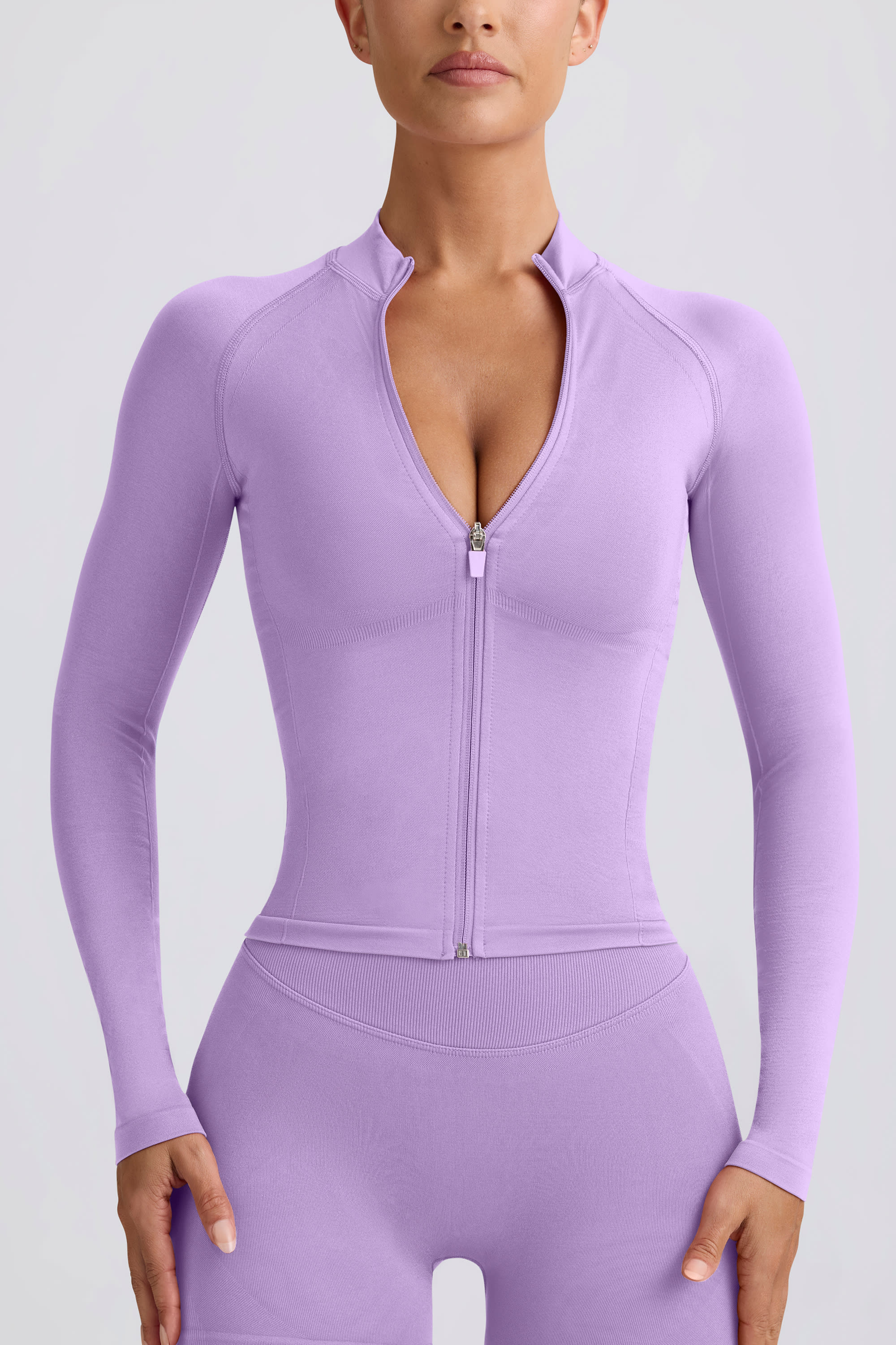 Define Luxe Zip-Up Jacket in Lilac - Image 4