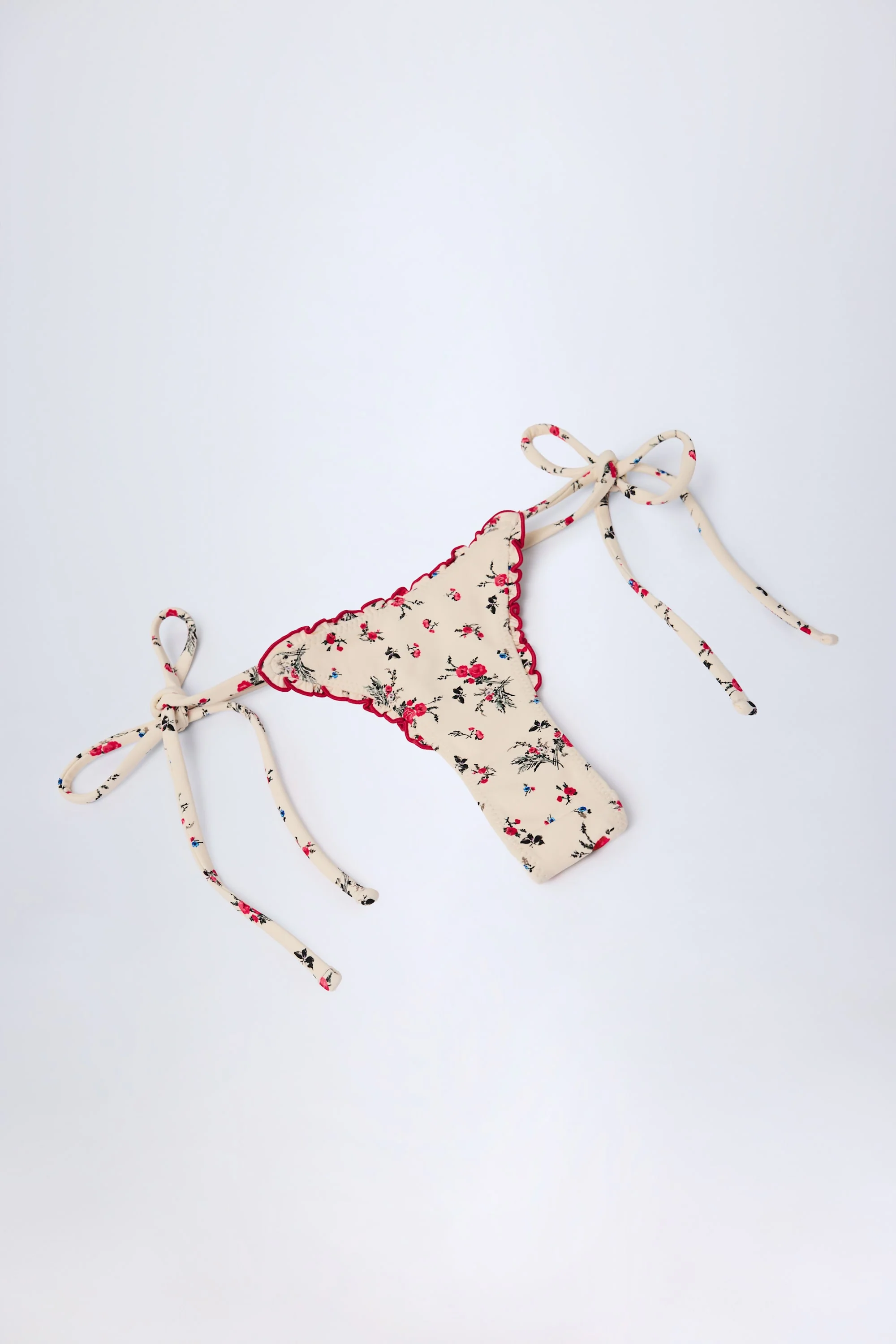 Side-Tie Thong Bikini Bottoms in Red Floral - Image 7