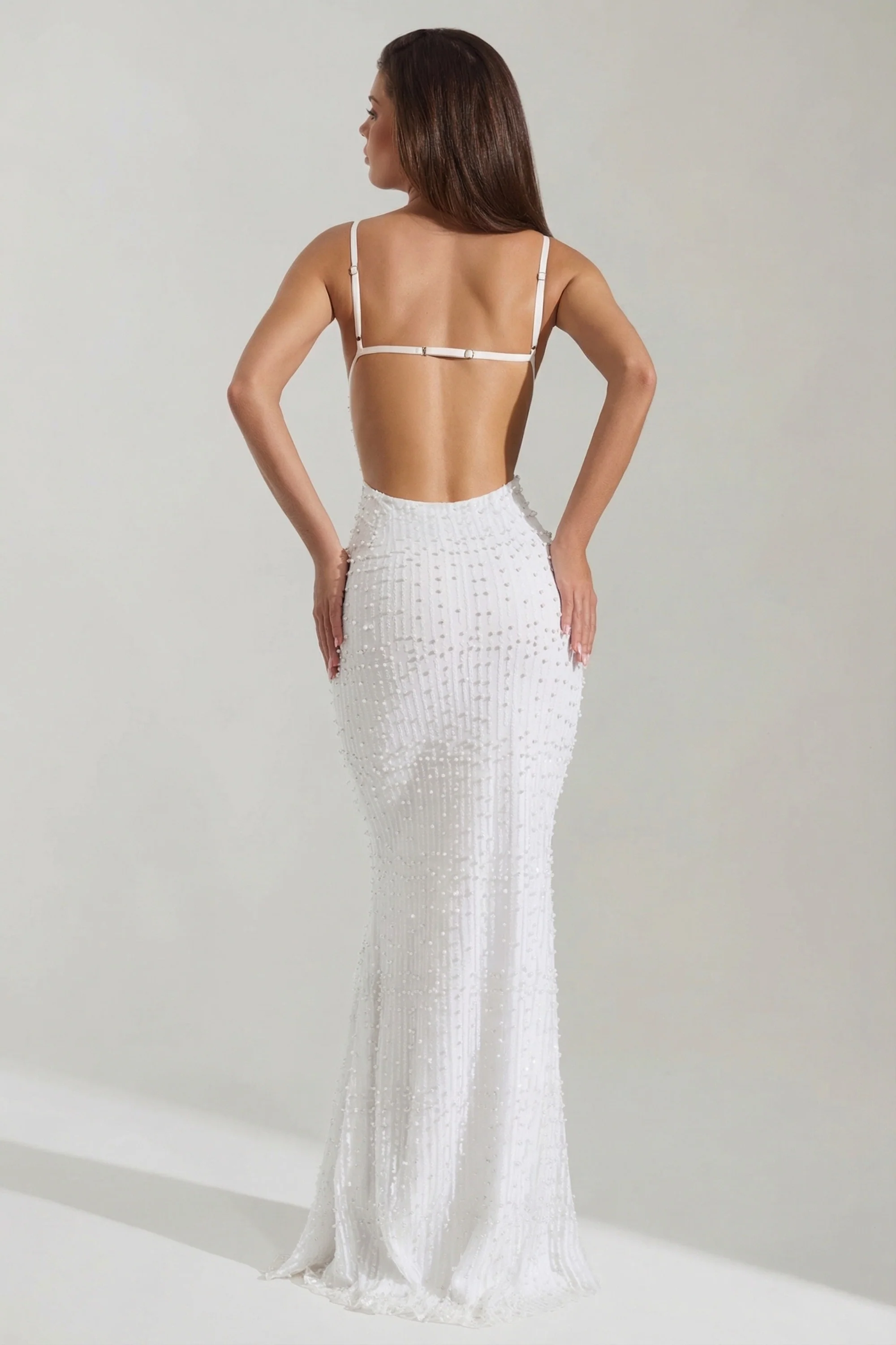 Embellished Cowl-Neck Backless Maxi Dress in White - Image 2