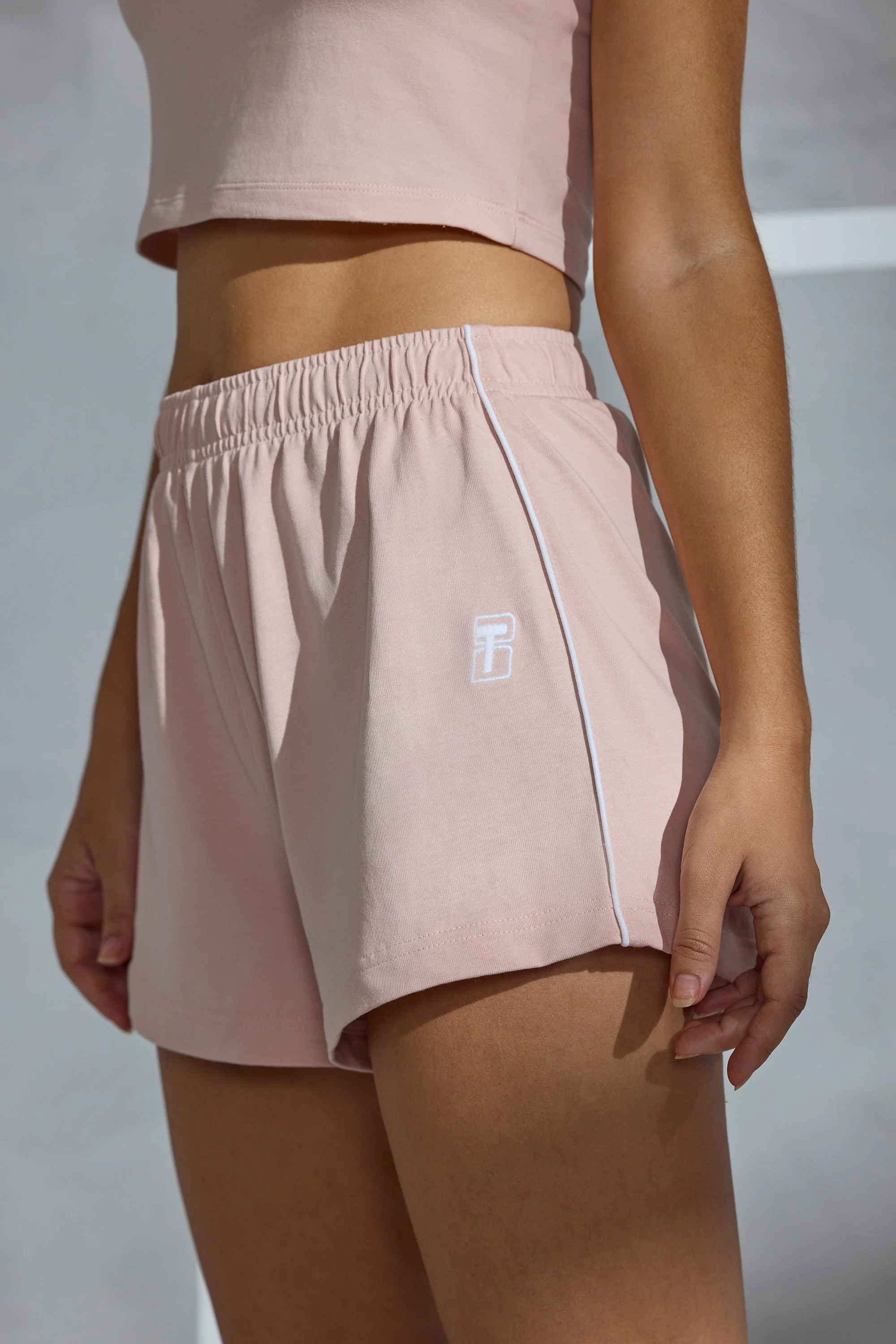 Piped Detail Mini Sweat Shorts in Peach - Image 4