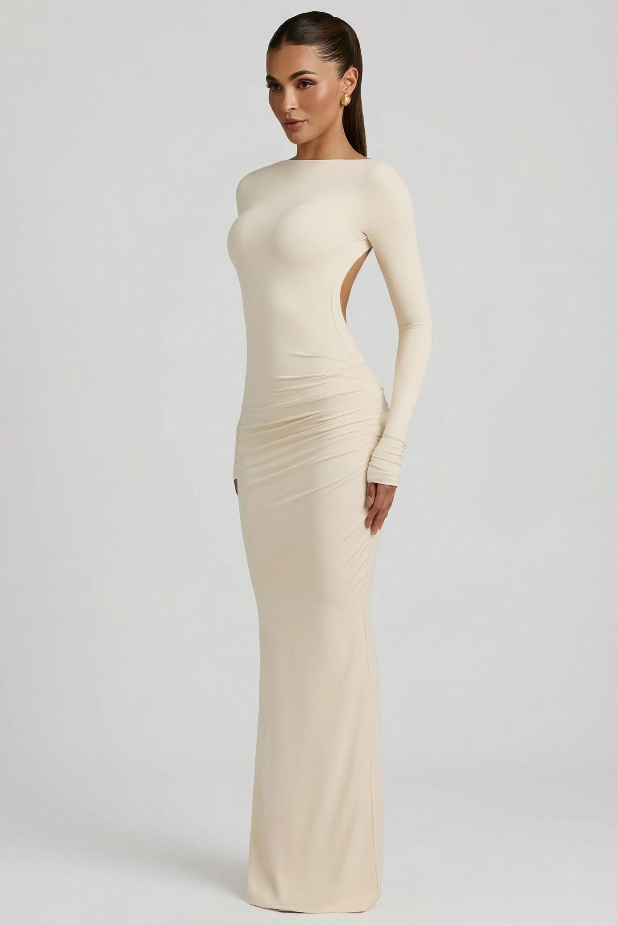 Modal Ruched Backless Maxi Dress in Ivory - Image 9