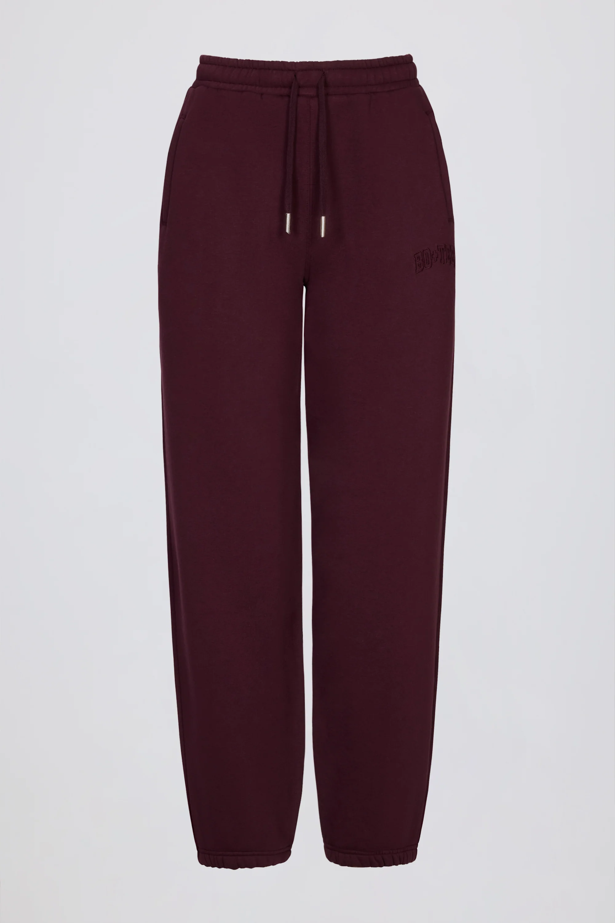 Brushed Cotton Jersey Mid-Rise Relaxed Joggers in Burgundy - Image 3