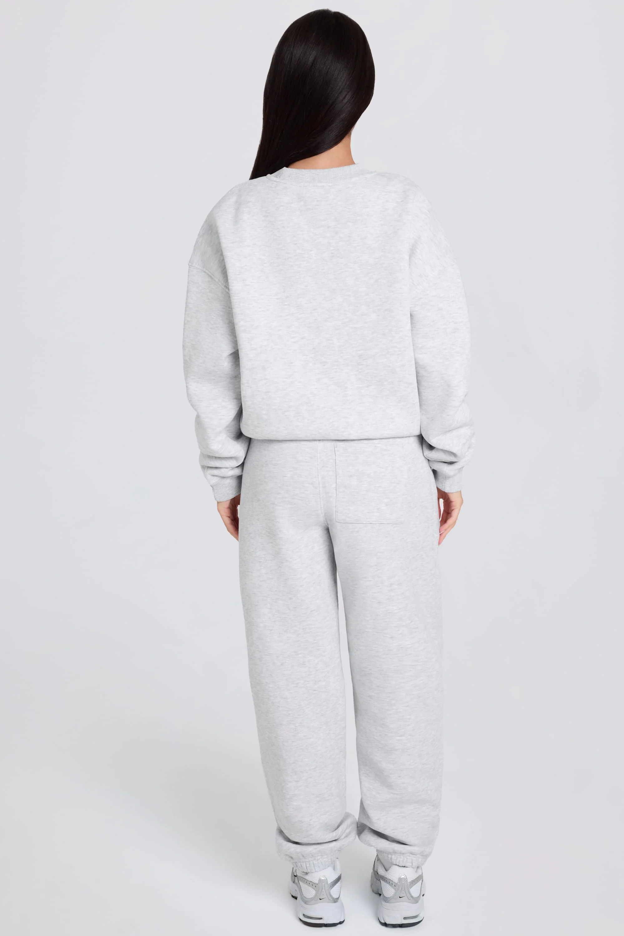 Brushed Cotton Jersey Mid-Rise Relaxed Joggers in Grey Marl - Image 2