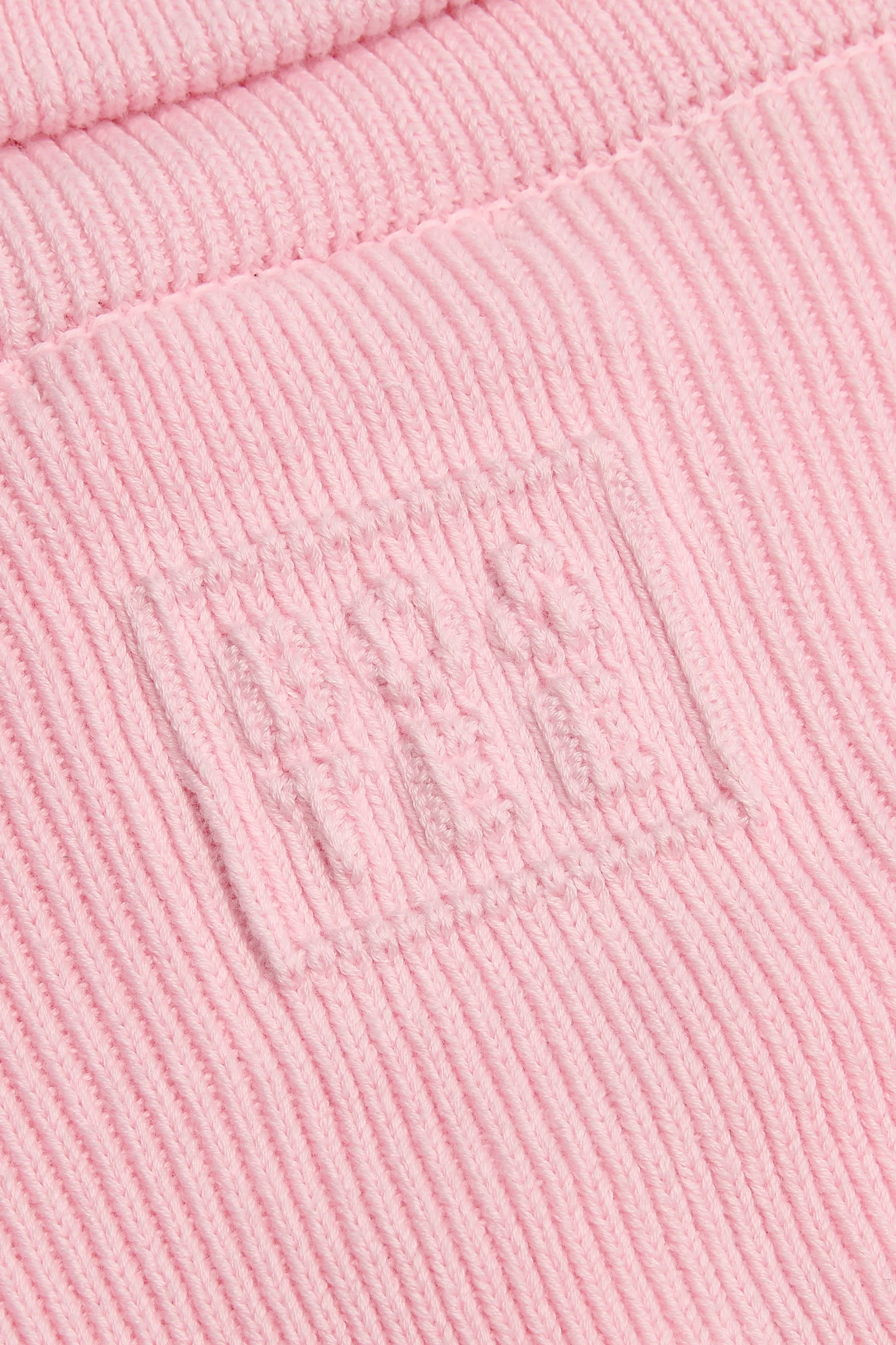 Ribbed Knit Zip-Up Cropped Sweatshirt in Pale Pink - Image 3
