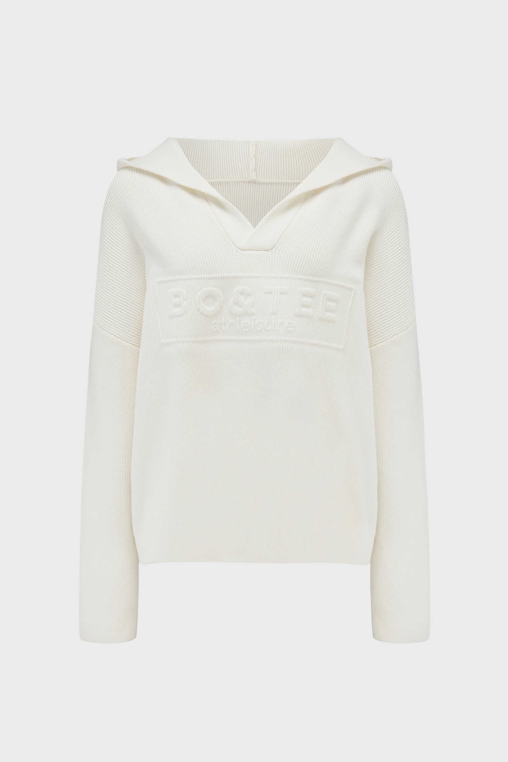 Ribbed Knit Oversized Hoodie in Ivory - Image 3