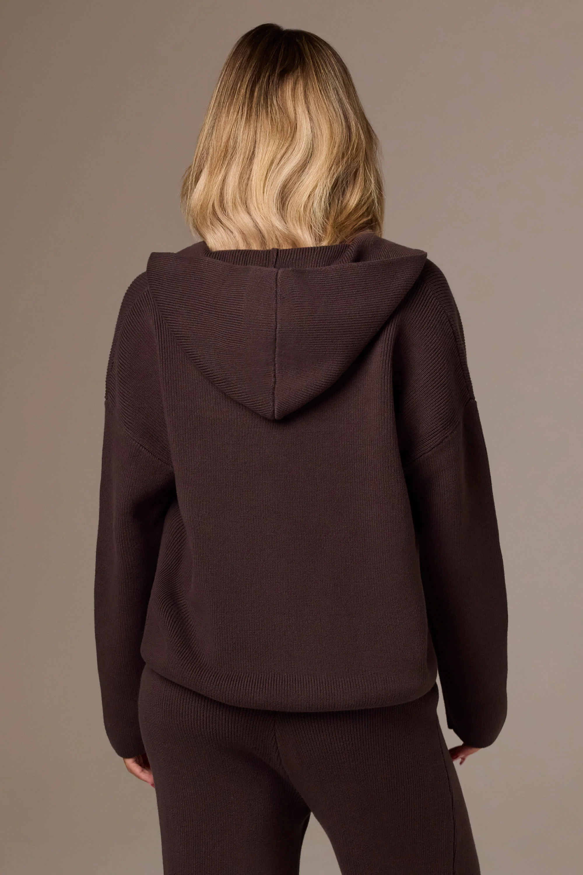 Ribbed Knit Oversized Hoodie in Pecan - Image 2