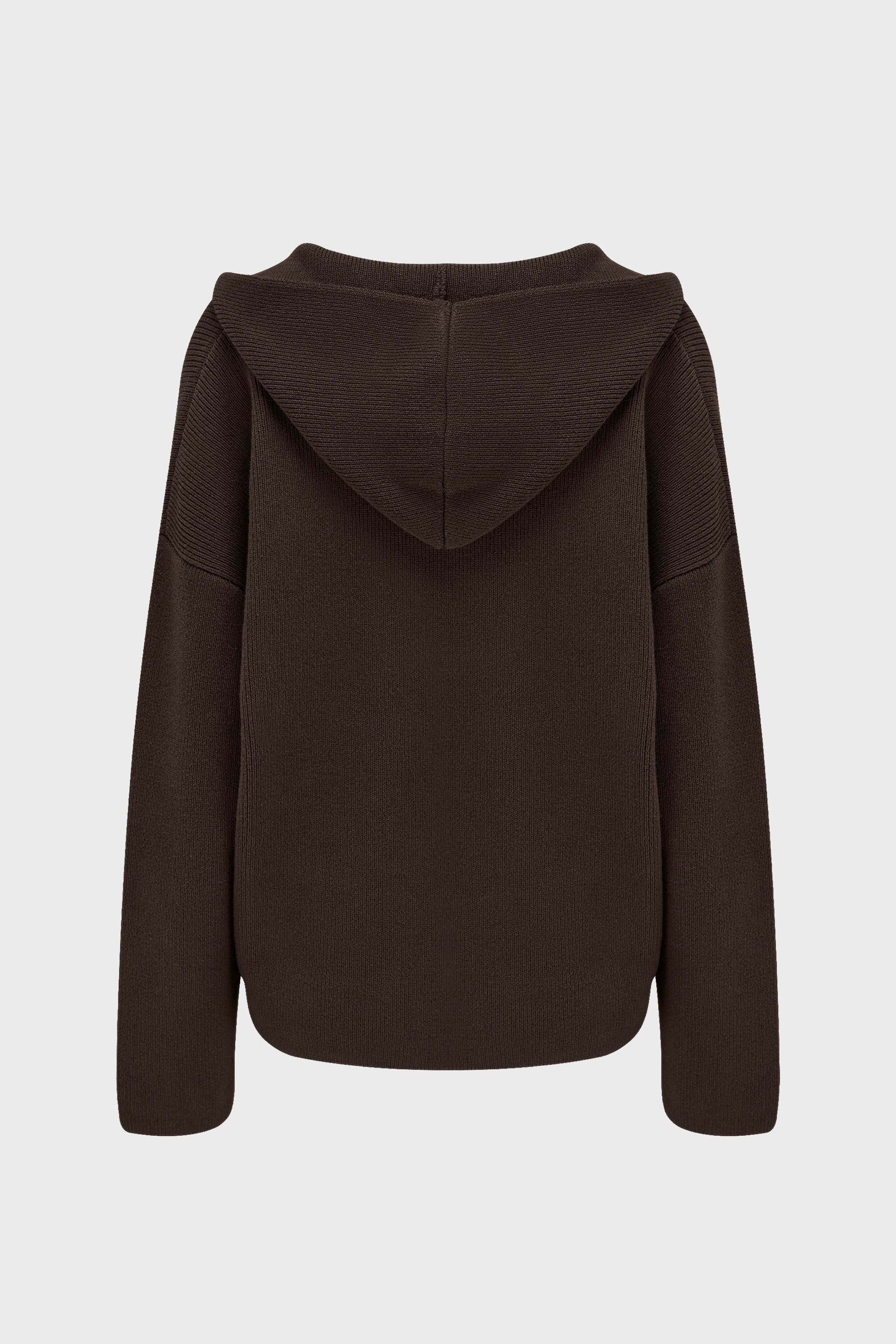 Ribbed Knit Oversized Hoodie in Pecan - Image 4