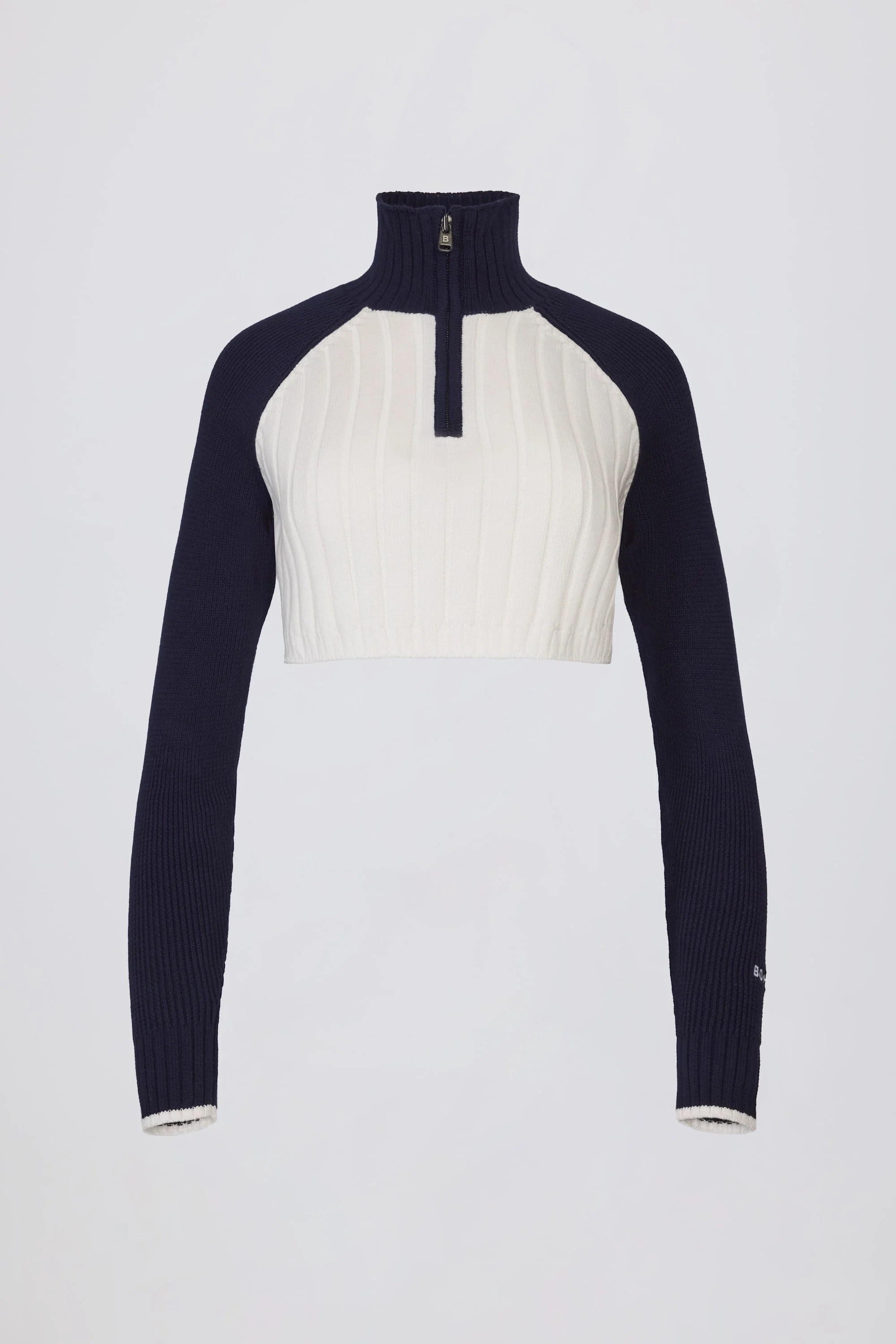 Ribbed Knit Quarter-Zip Cropped Jumper in Classic Navy - Image 4