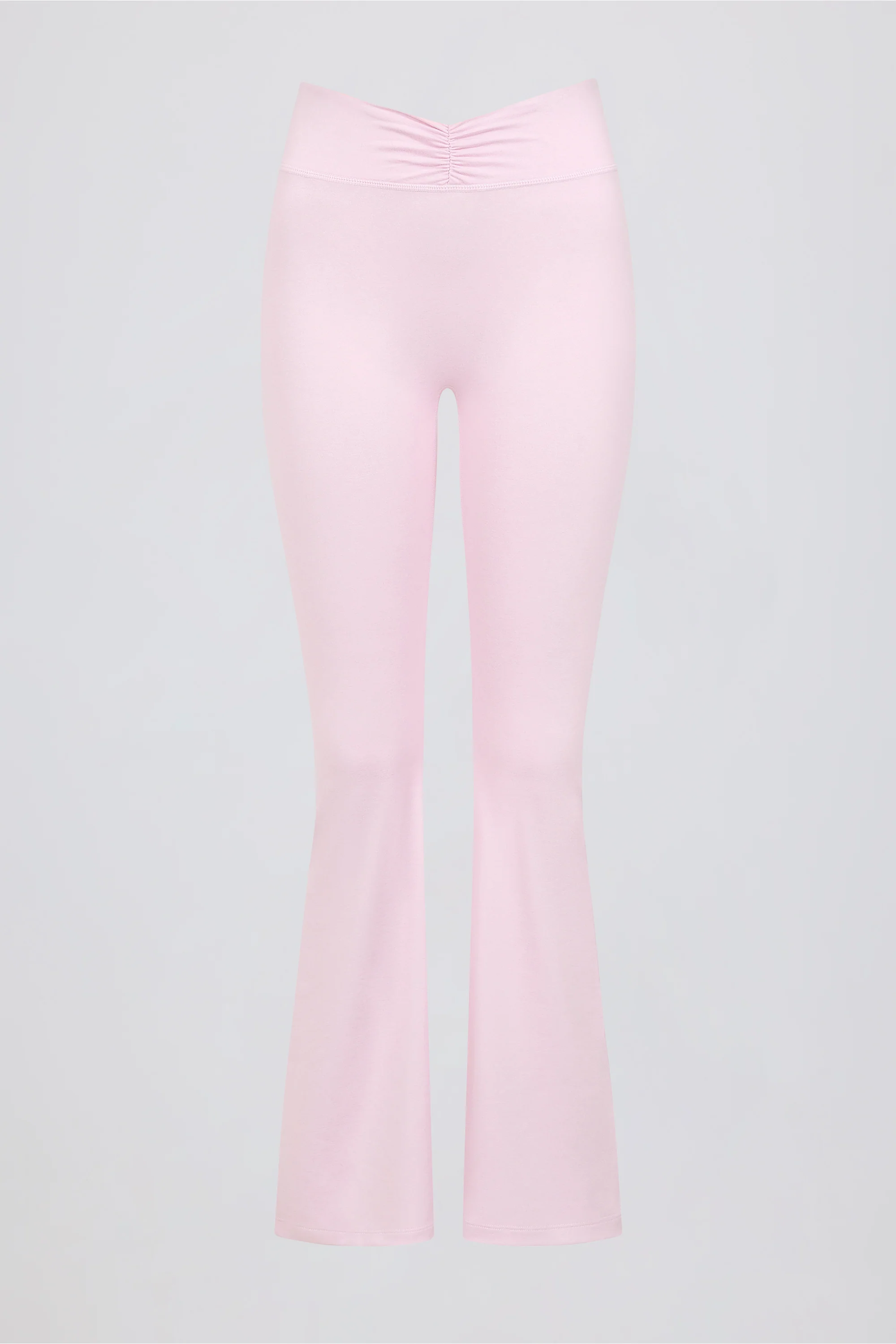 Brushed Jersey Ruched Flared Trousers in Pale Pink Marl - Image 5