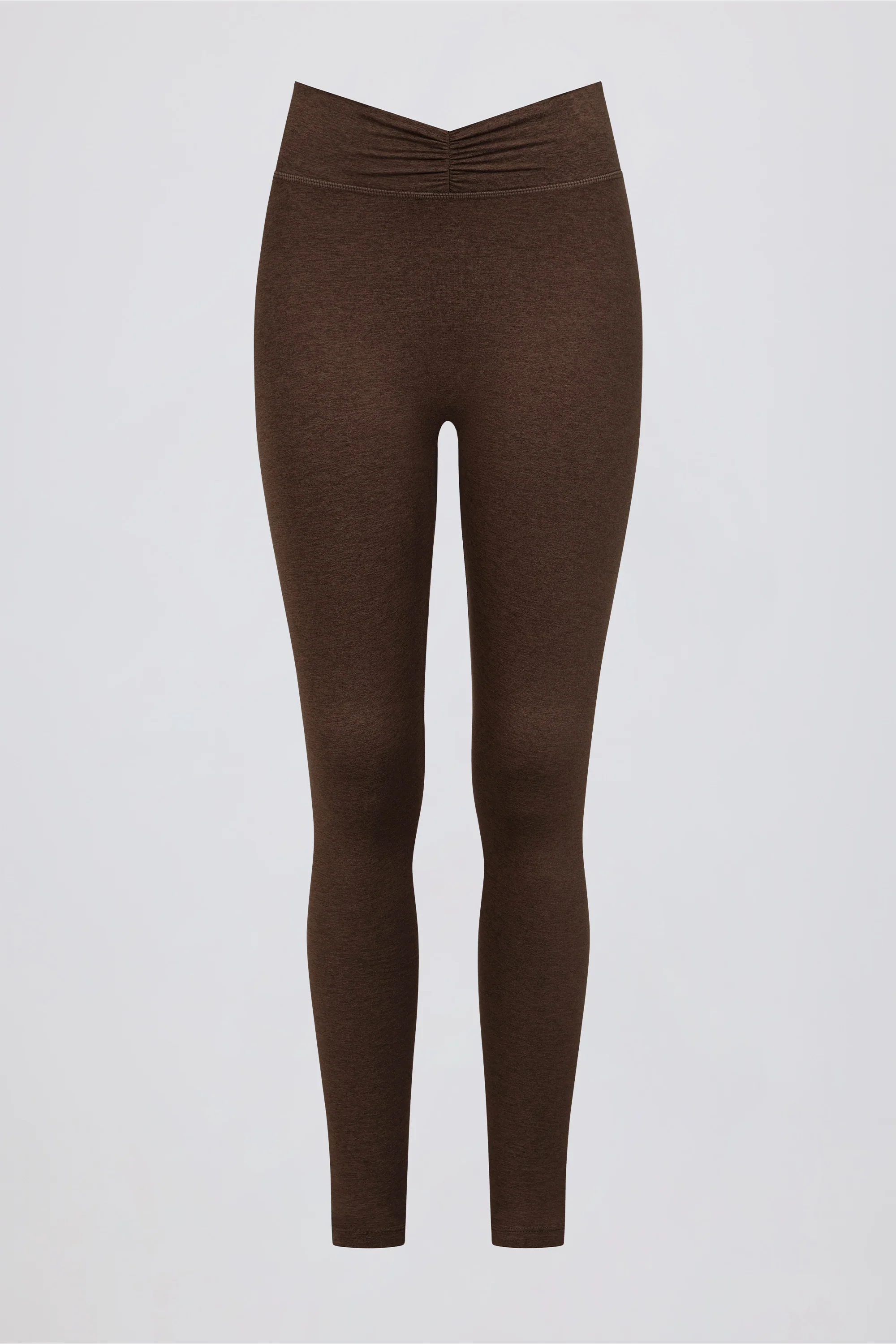 Brushed Jersey Ruched Mid-Rise Leggings in Pecan Marl - Image 5