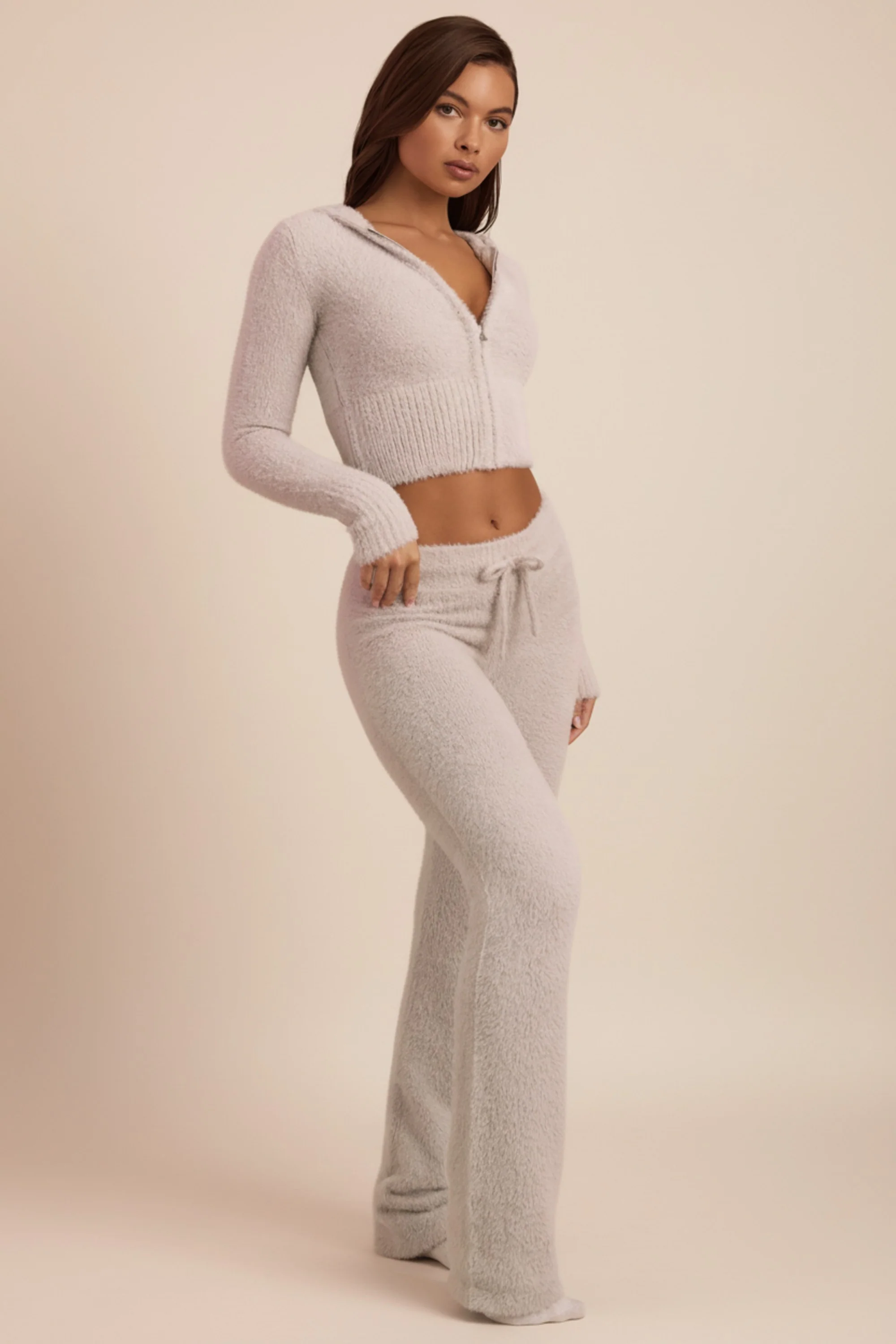 Fluffy Knit Wide-Leg Trousers in Cloud Grey - Image 4