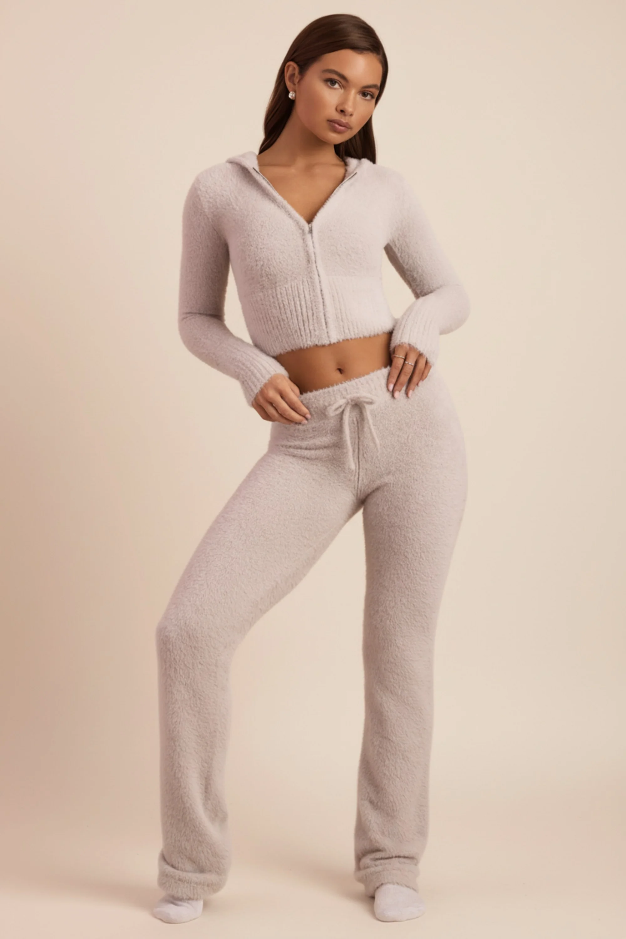 Fluffy Knit Wide-Leg Trousers in Cloud Grey - Image 5