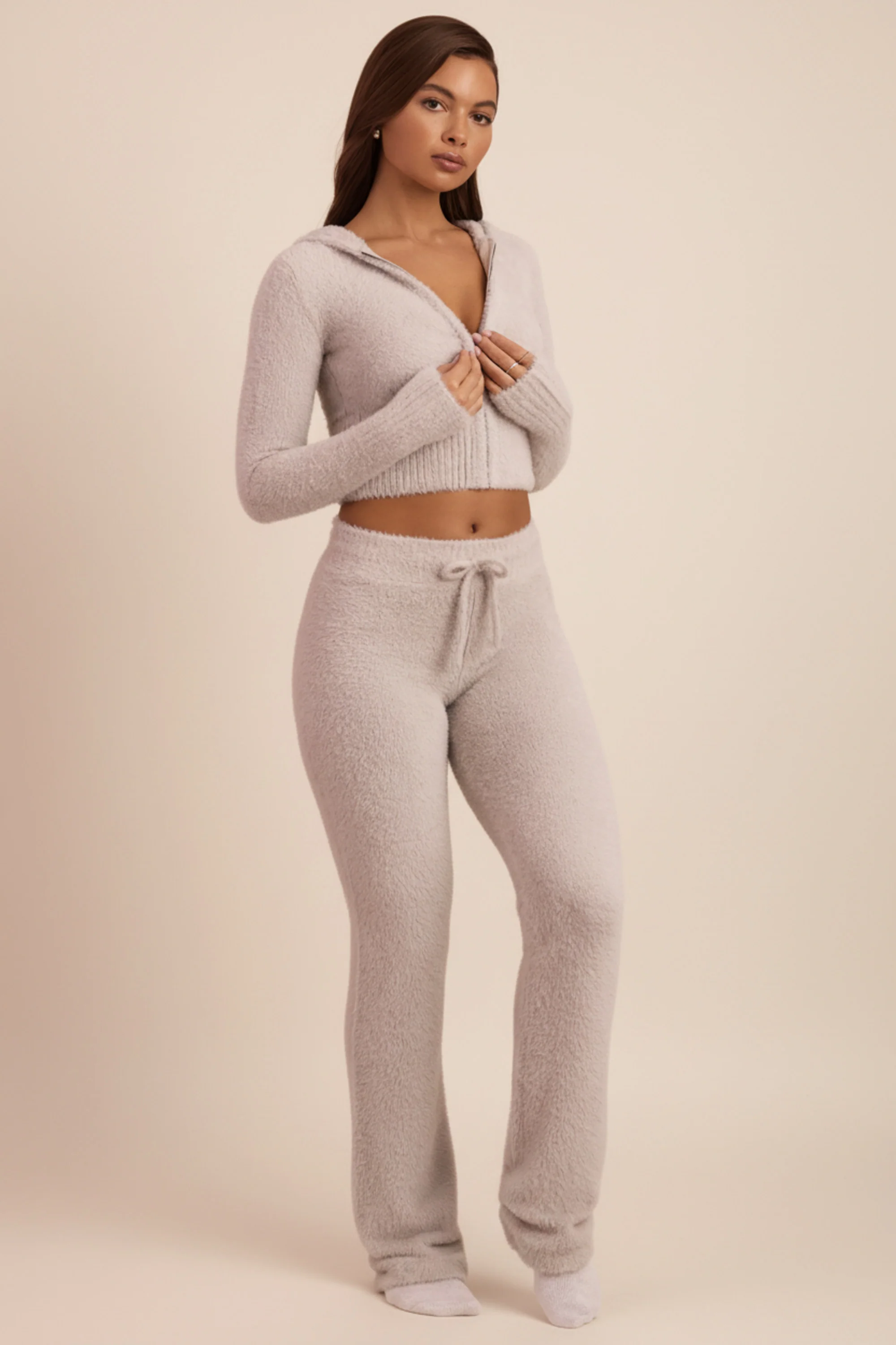 Fluffy Knit Wide-Leg Trousers in Cloud Grey - Image 6
