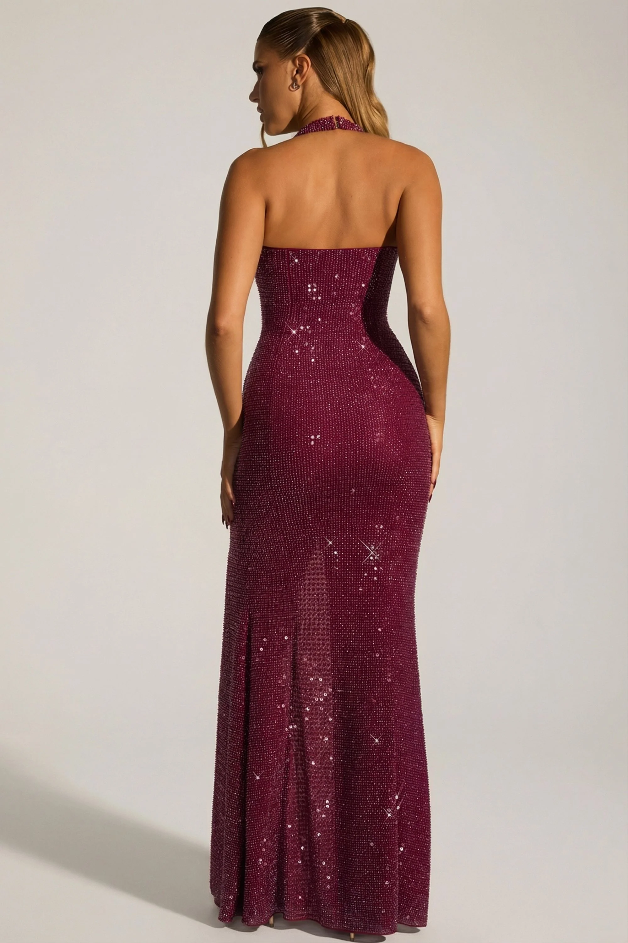 Embellished Halterneck Gown in Plum - Image 2