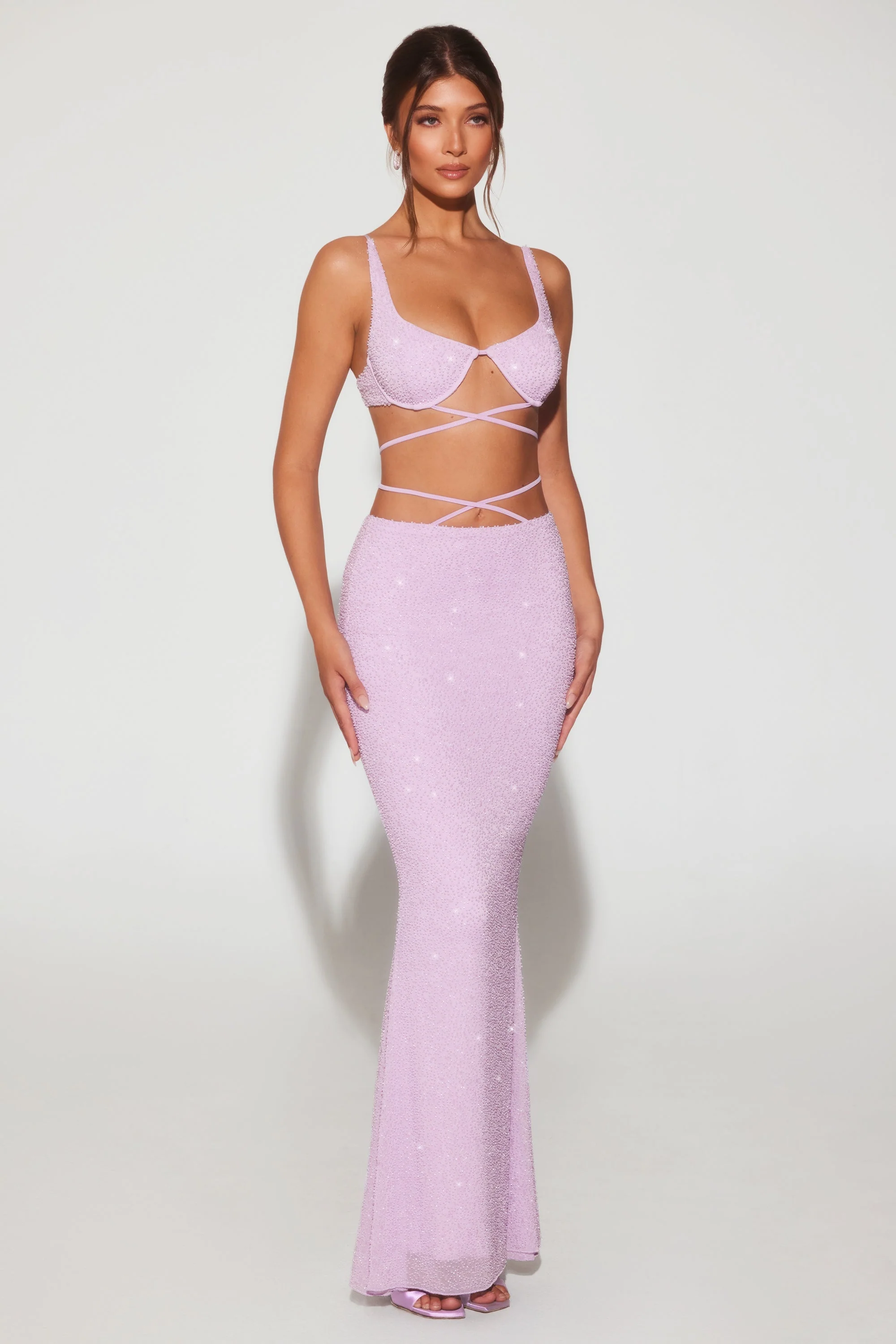 Embellished Strappy Maxi Skirt in Lilac - Image 6