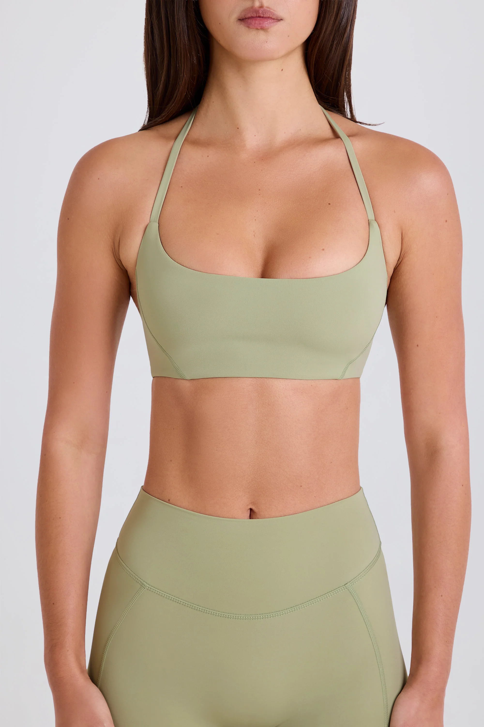 Four-Way Stretch Scoop-Neck Halterneck Sports Bra in Matcha - Image 6