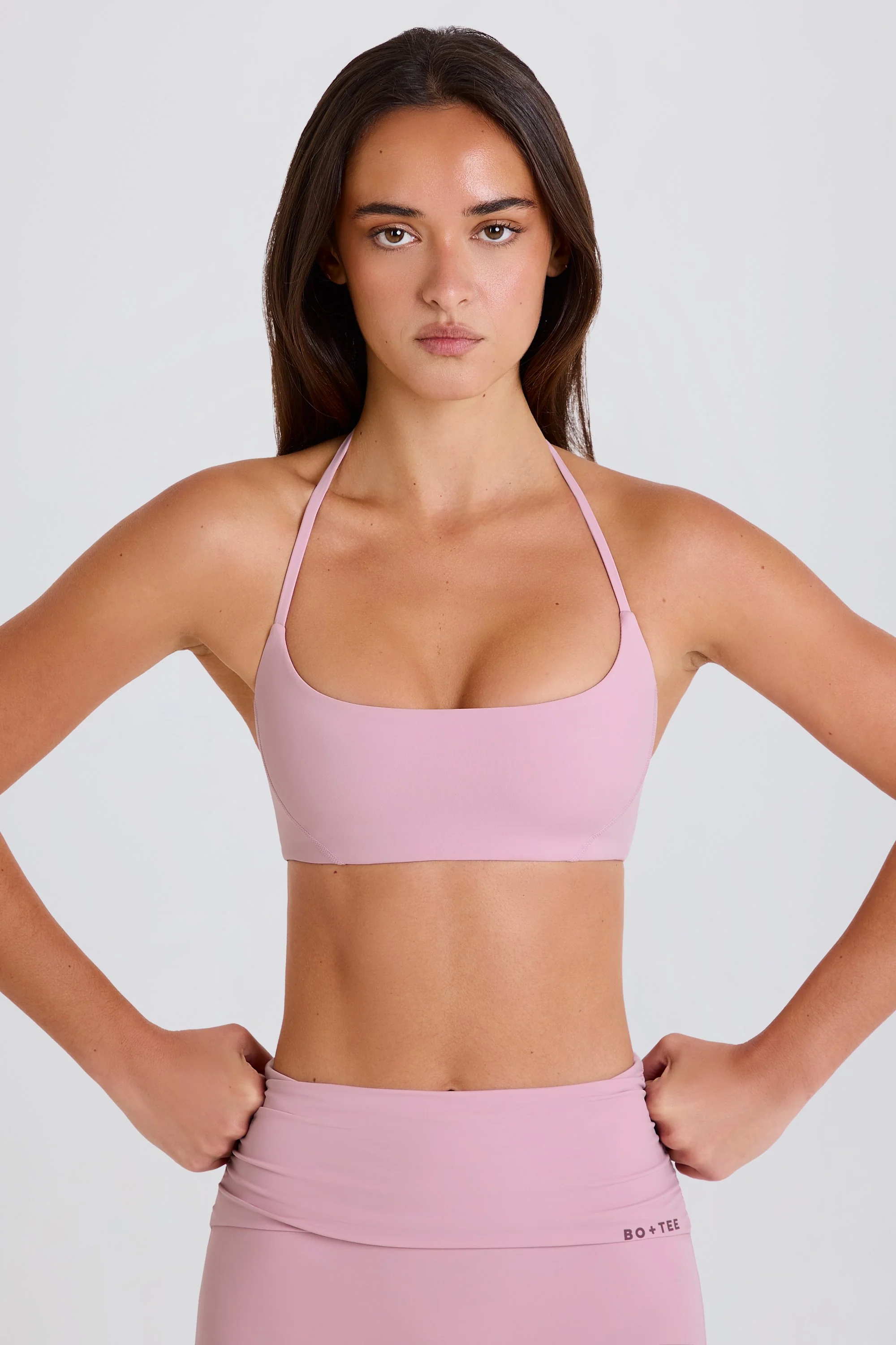 Four-Way Stretch Scoop-Neck Halterneck Sports Bra in Mauve - Image 5