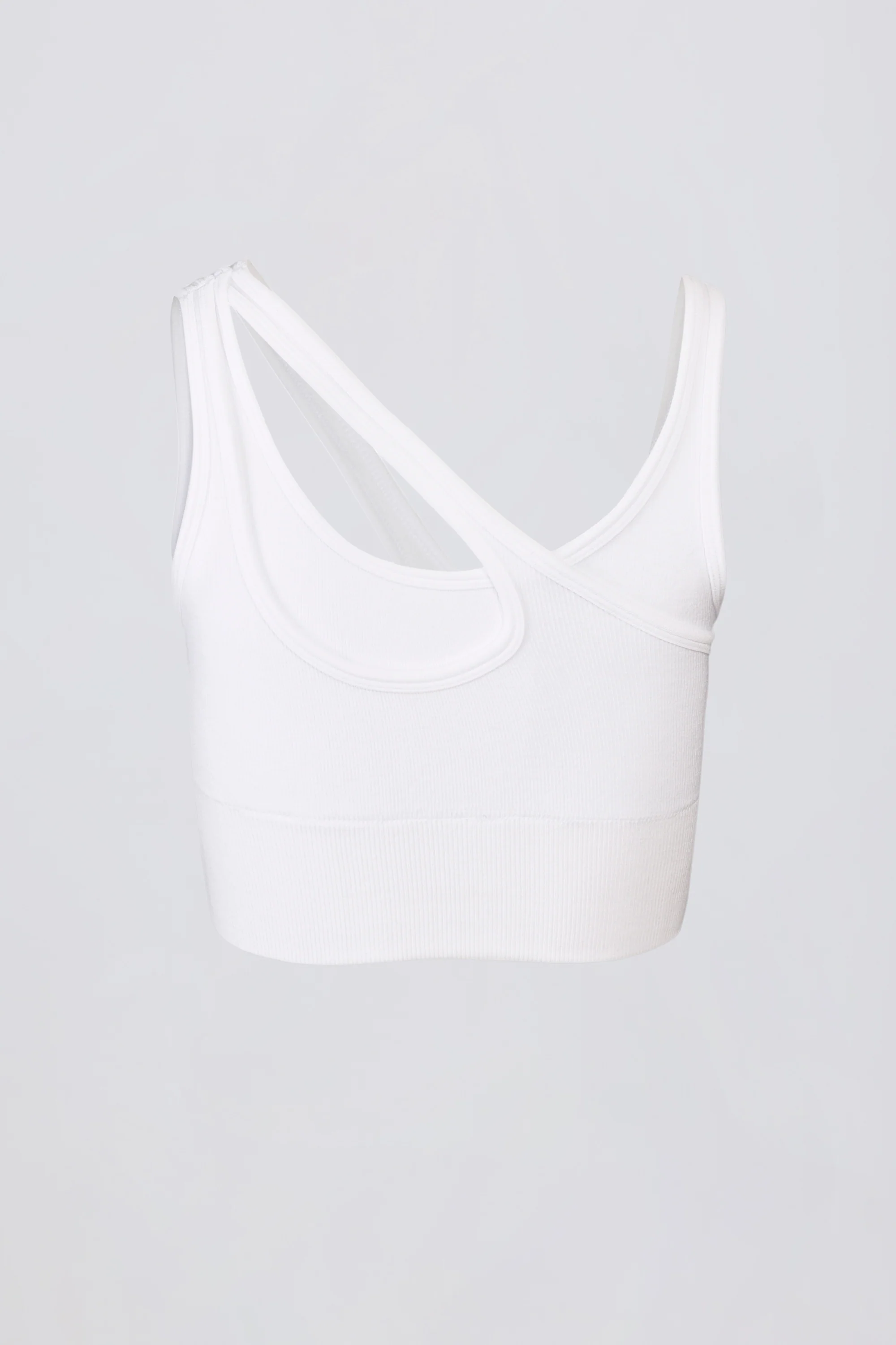 Seamless Soft Rib Asymmetric Sports Bra in White - Image 5