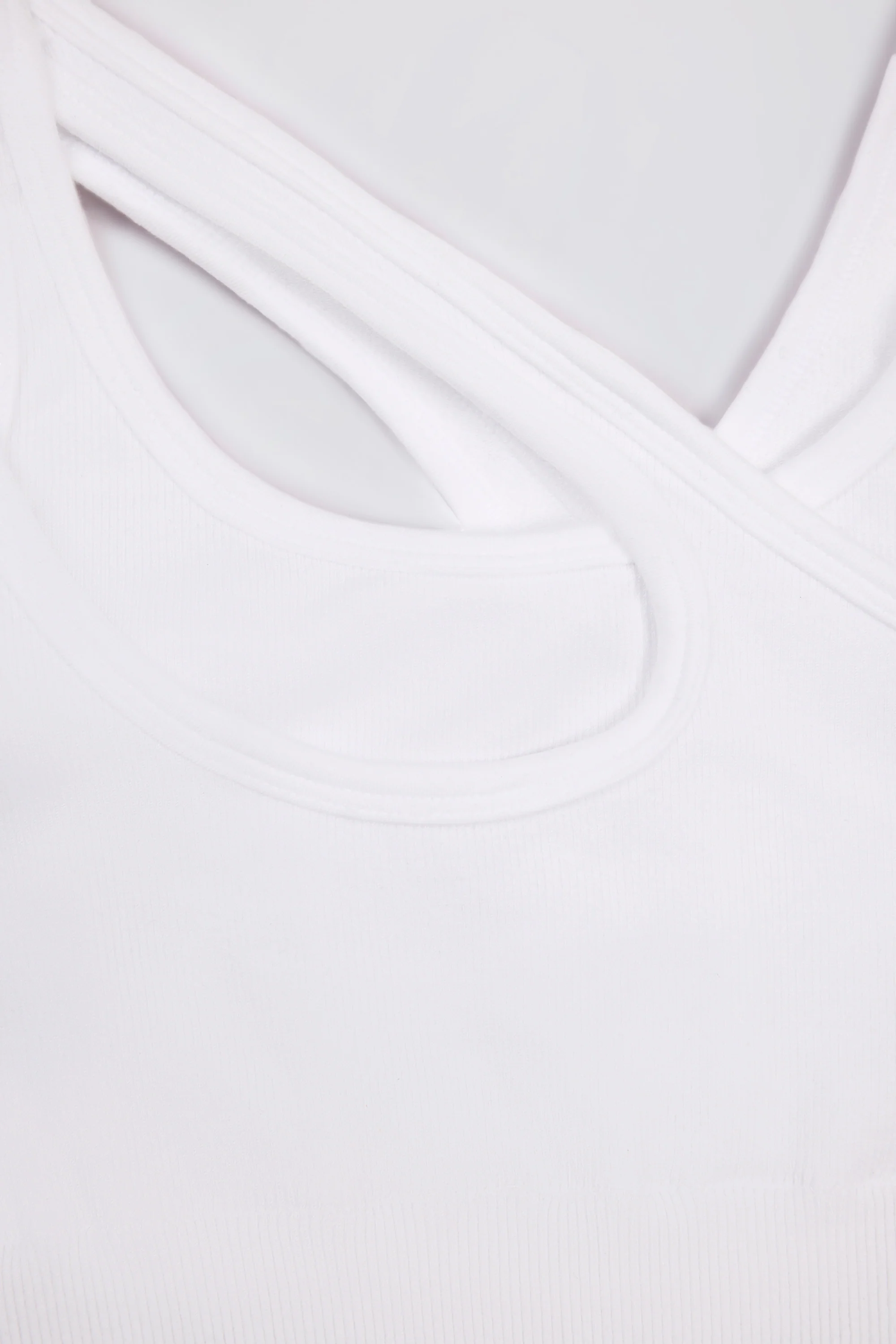Seamless Soft Rib Asymmetric Sports Bra in White - Image 6