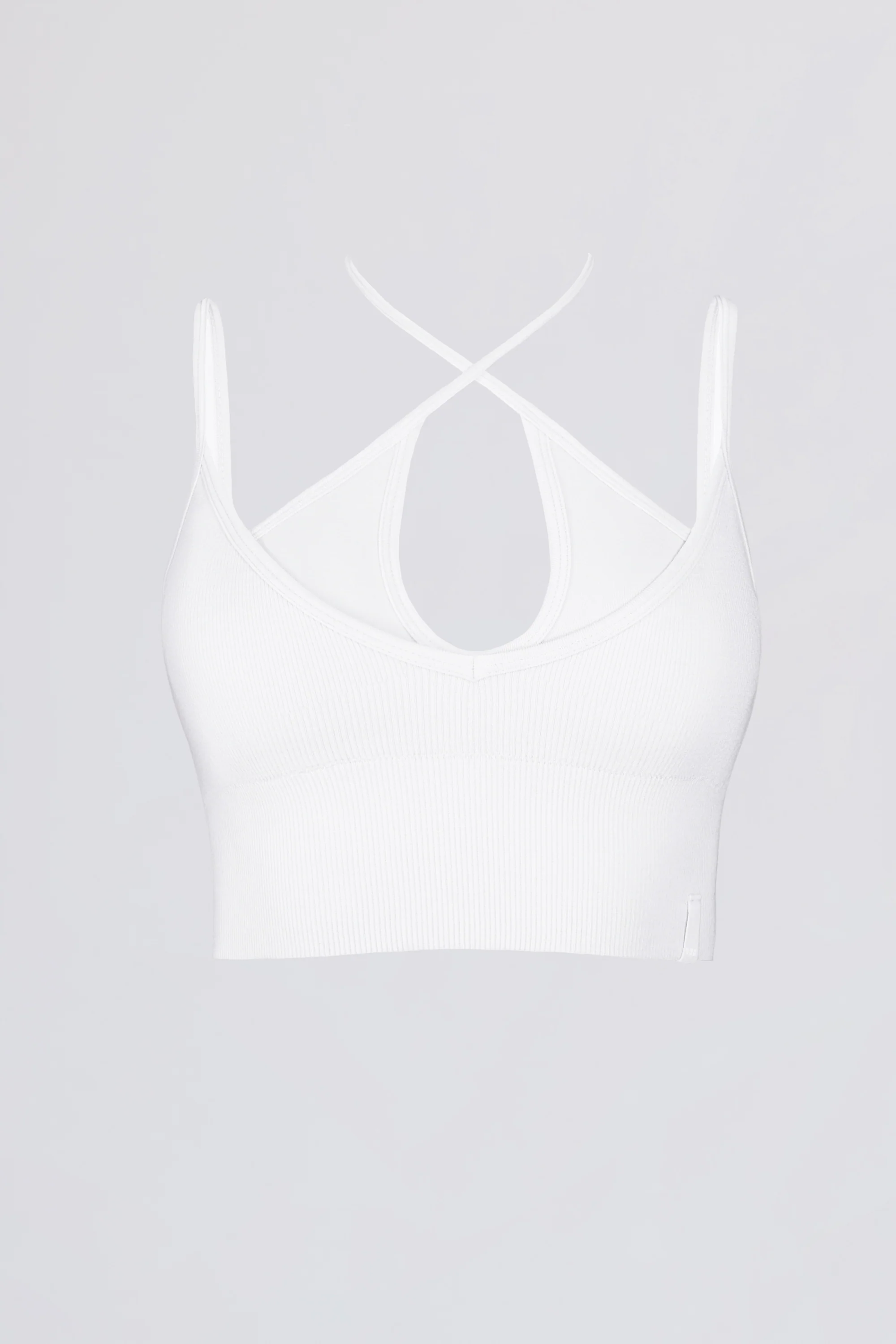 Seamless Soft Rib Crossover Sports Bra in White - Image 4