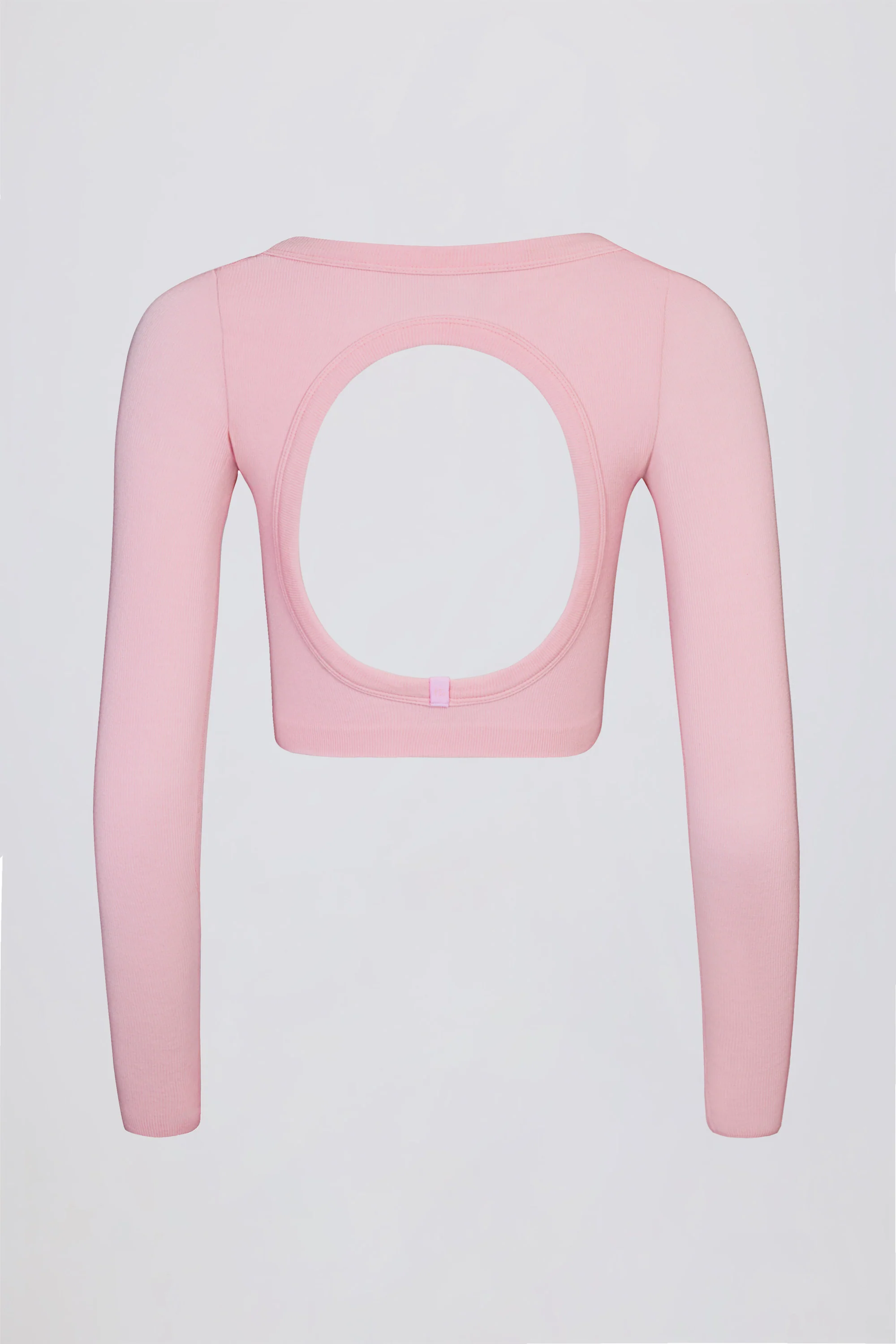 Seamless Soft Rib Cut-Out Crop Top in Powder Pink - Image 5