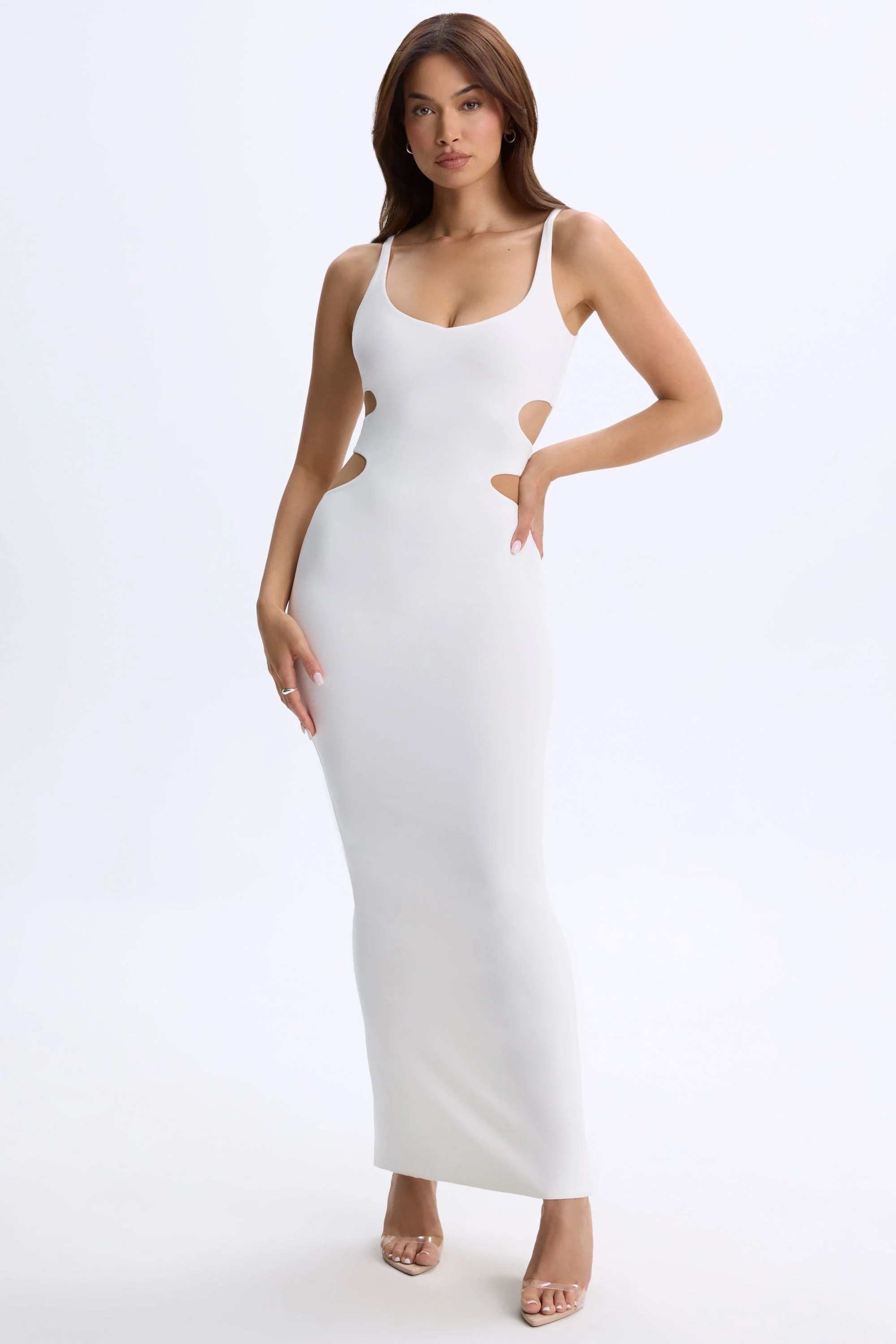 Modal Plunge Cut-Out Maxi Dress in White - Image 4