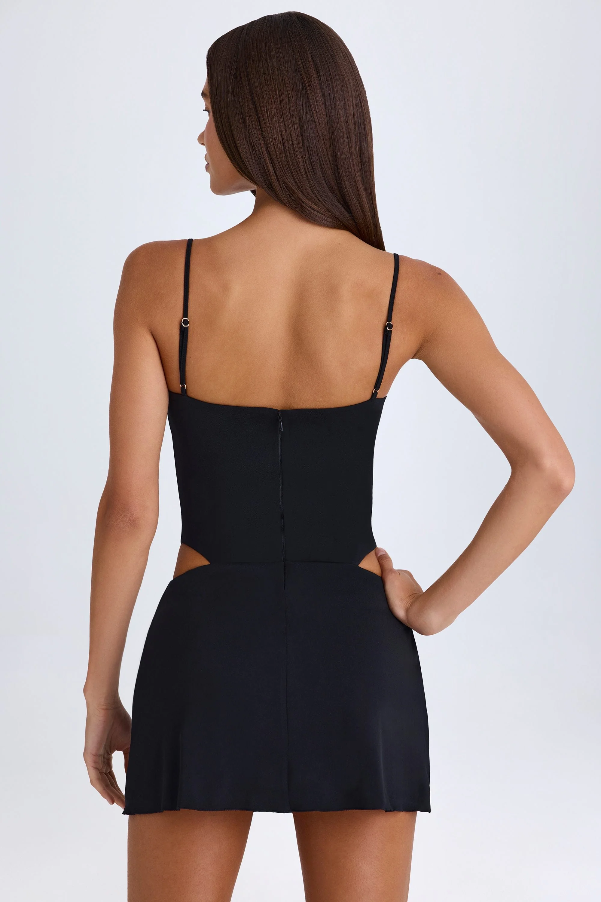 Draped Cut-Out Mini Dress in Black - Image 4