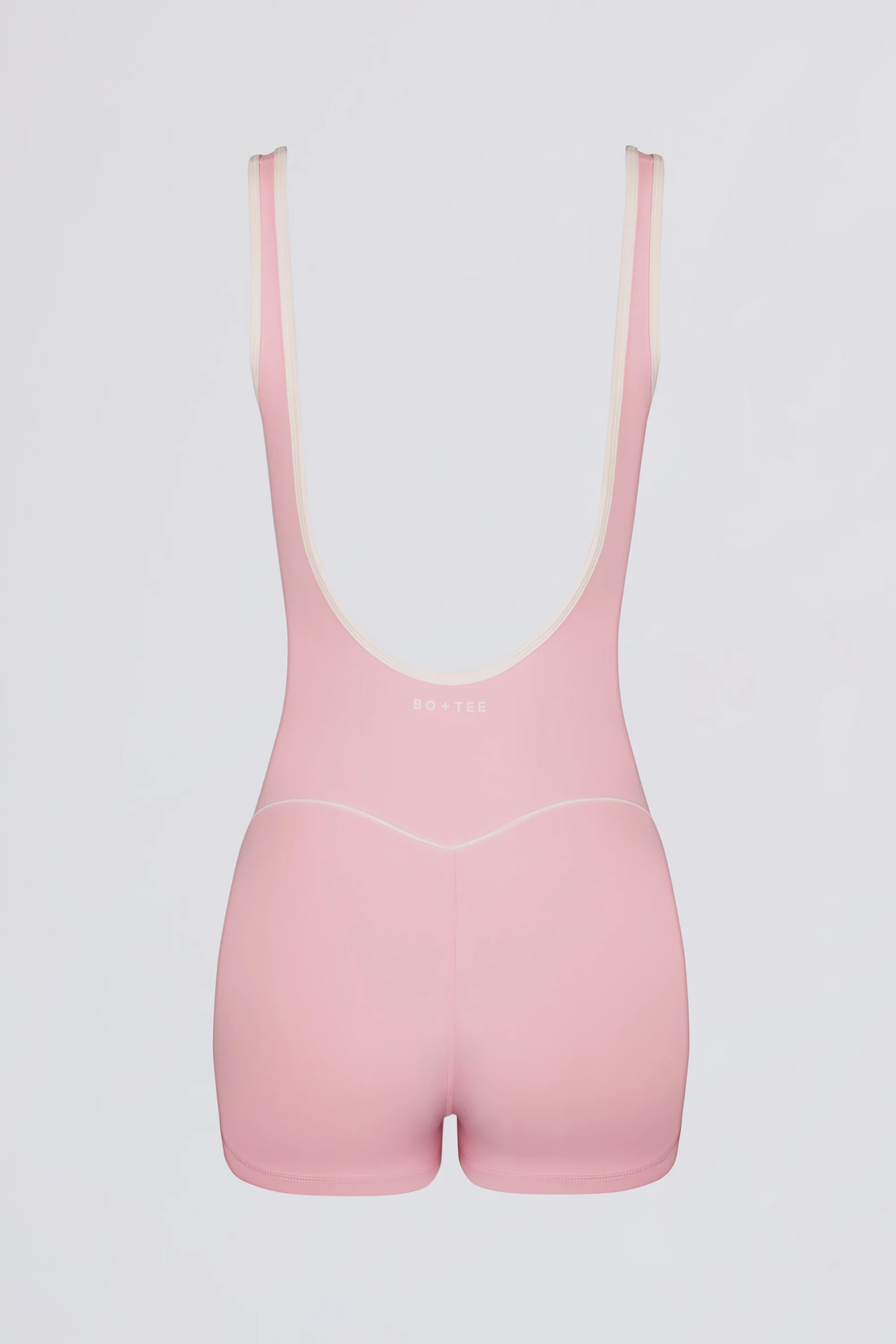 Soft Active Backless Contrast Unitard in Powder Pink - Image 5