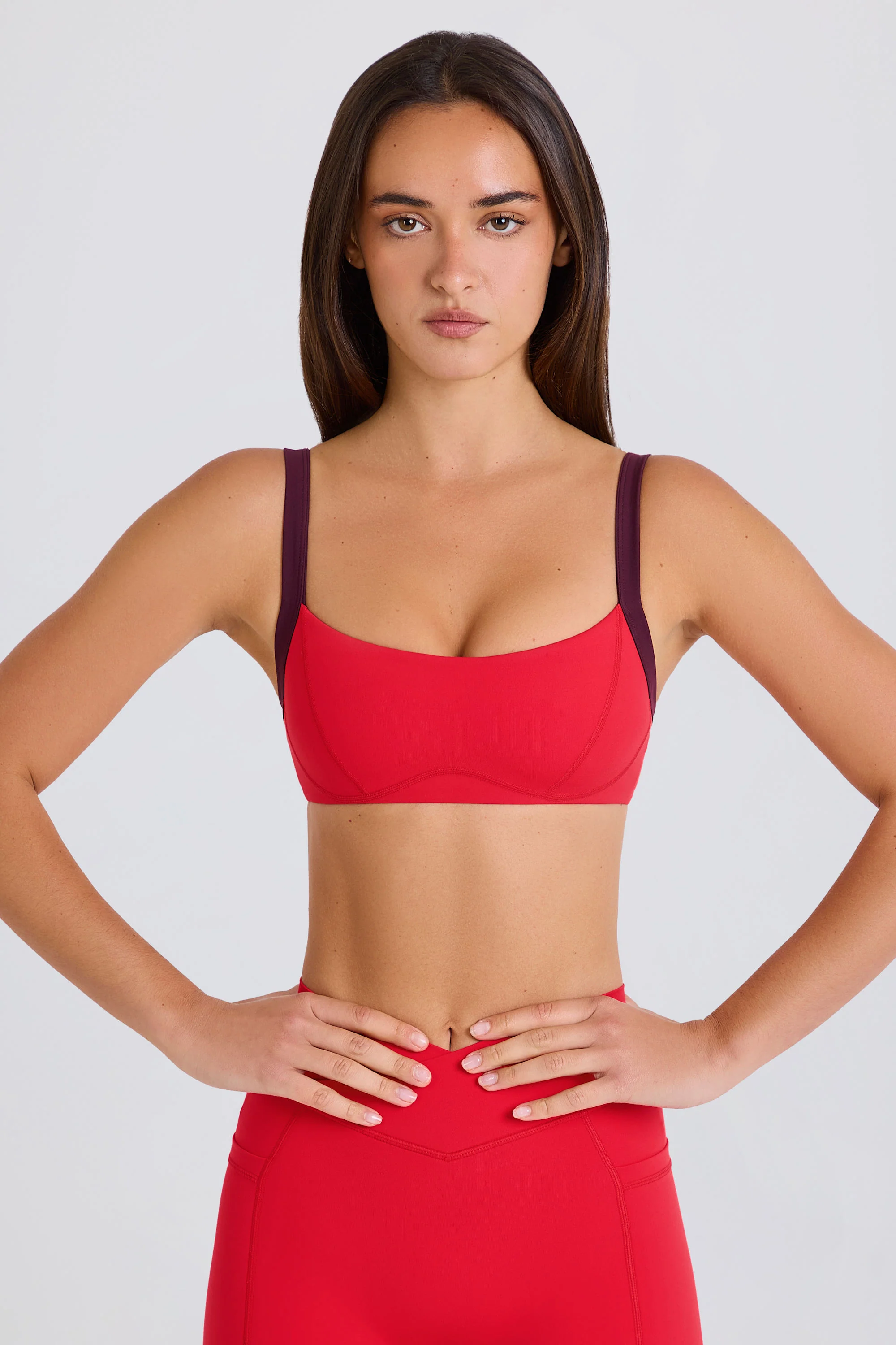 Soft Active Contrast-Trim Sports Bra in Strawberry Red - Image 5