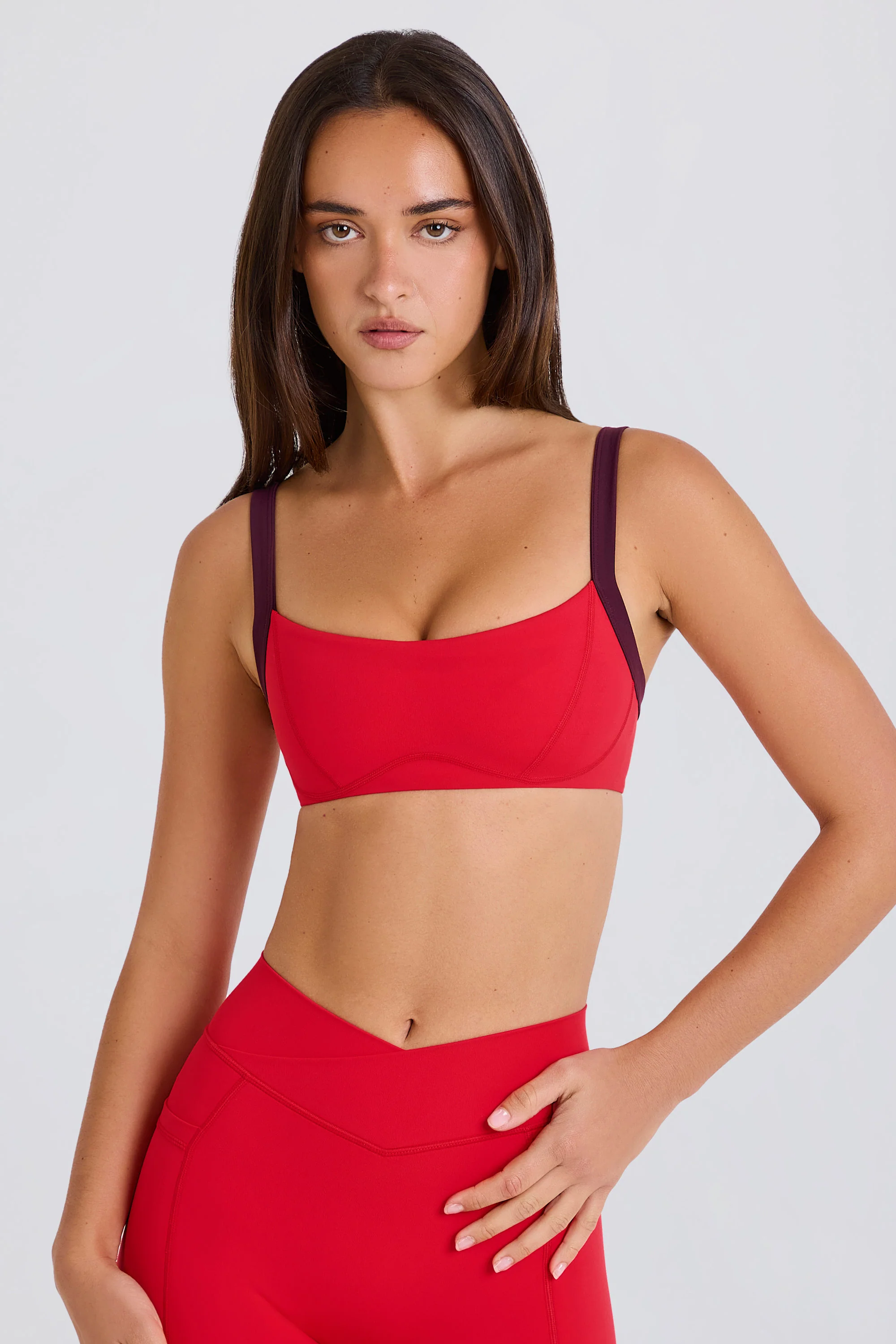 Soft Active Contrast-Trim Sports Bra in Strawberry Red - Image 6