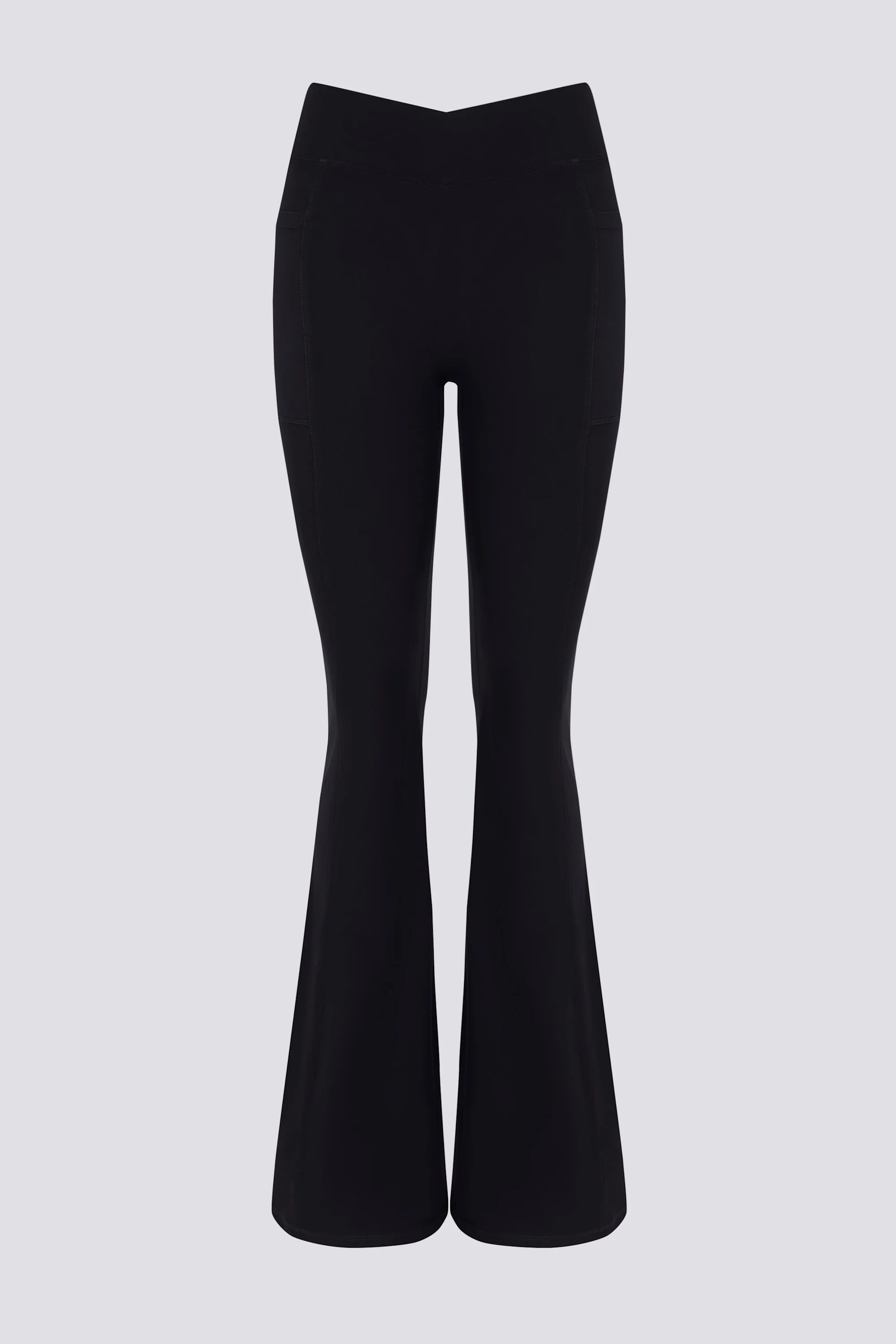 Soft Active V-Waist Pocket Flared Leggings in Black - Image 2