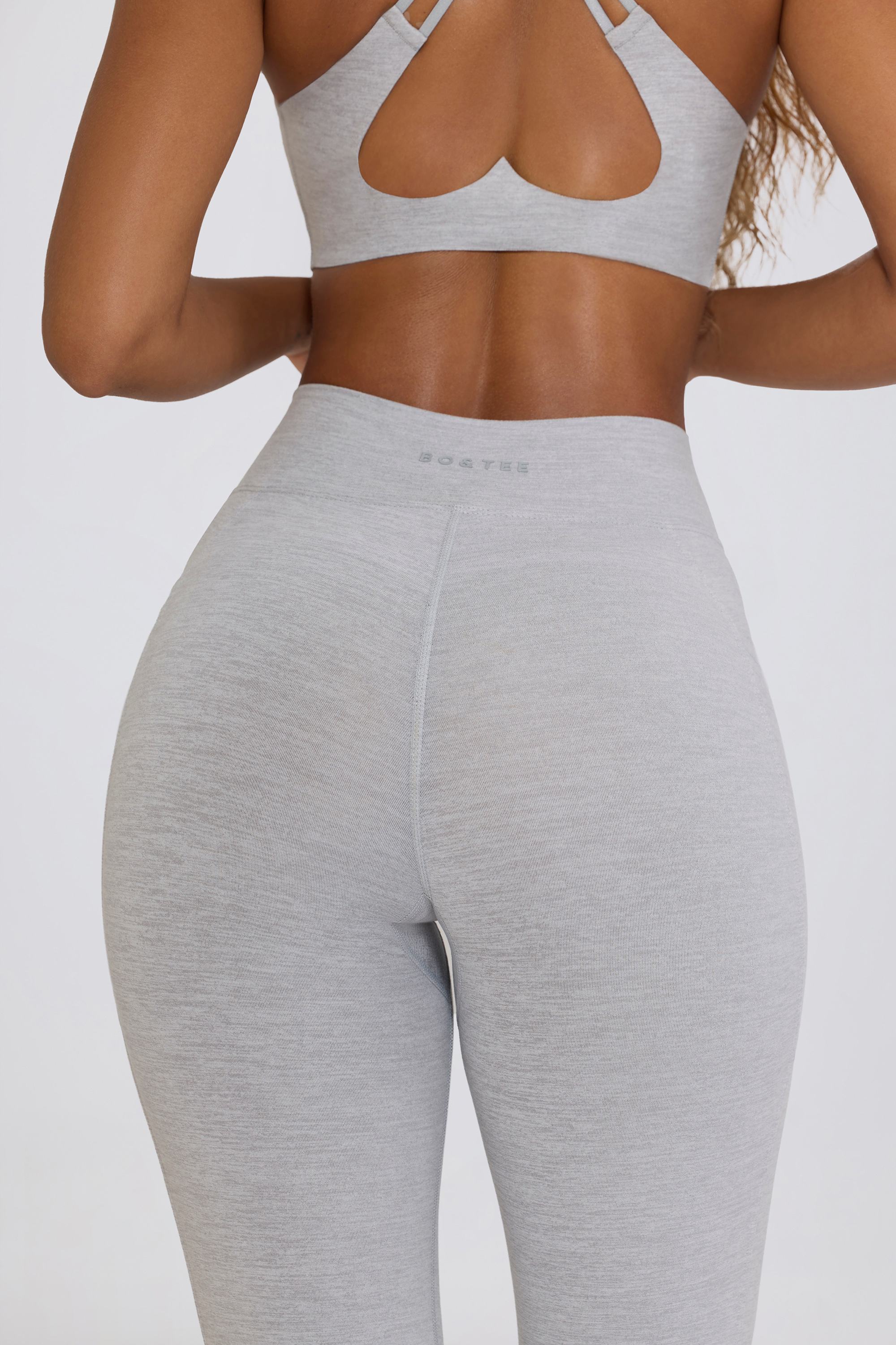 Soft Active V-Waist Pocket Flared Leggings in Grey Marl - Image 4