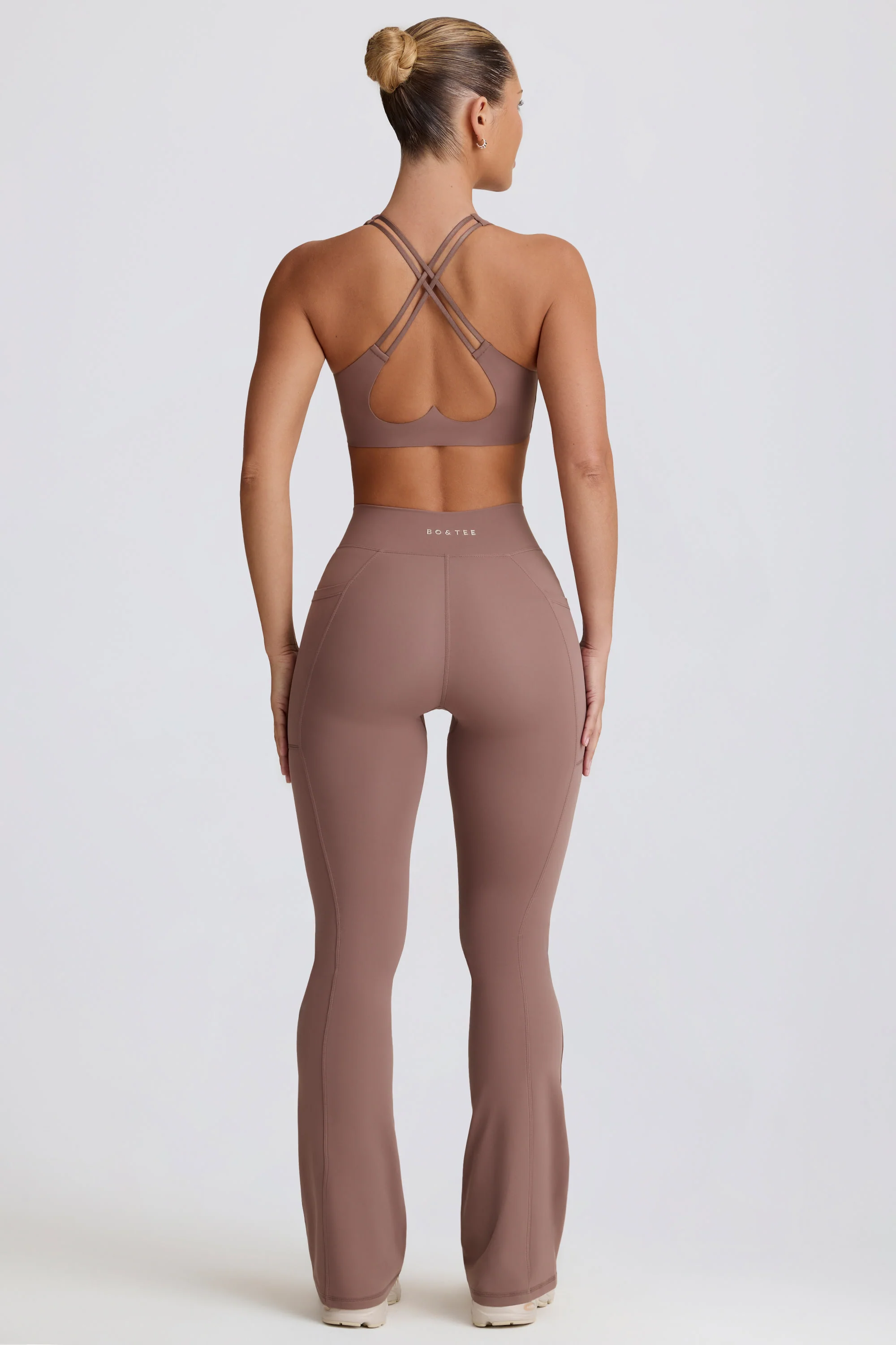 Soft Active V-Waist Pocket Flared Leggings in Mocha - Image 2