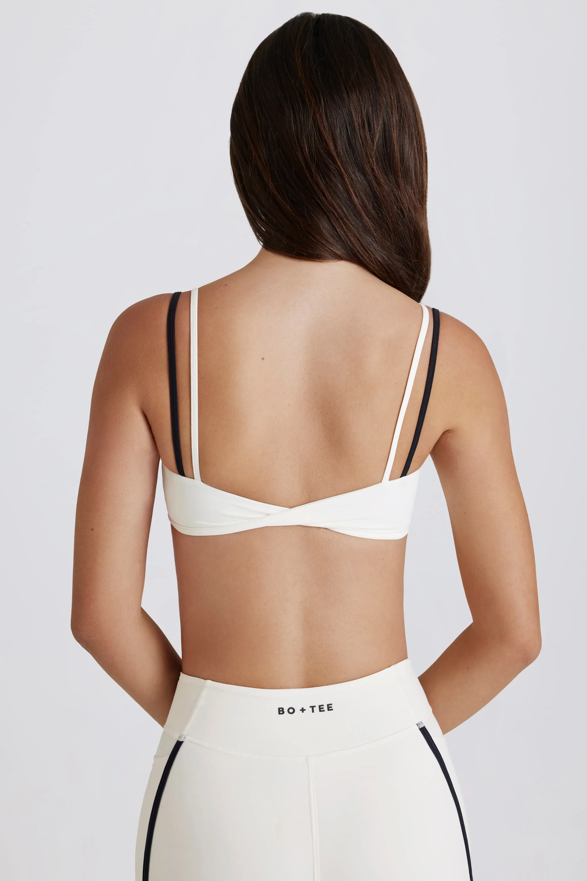 Soft Active Twist-Back Layered Sports Bra in Ivory - Image 2