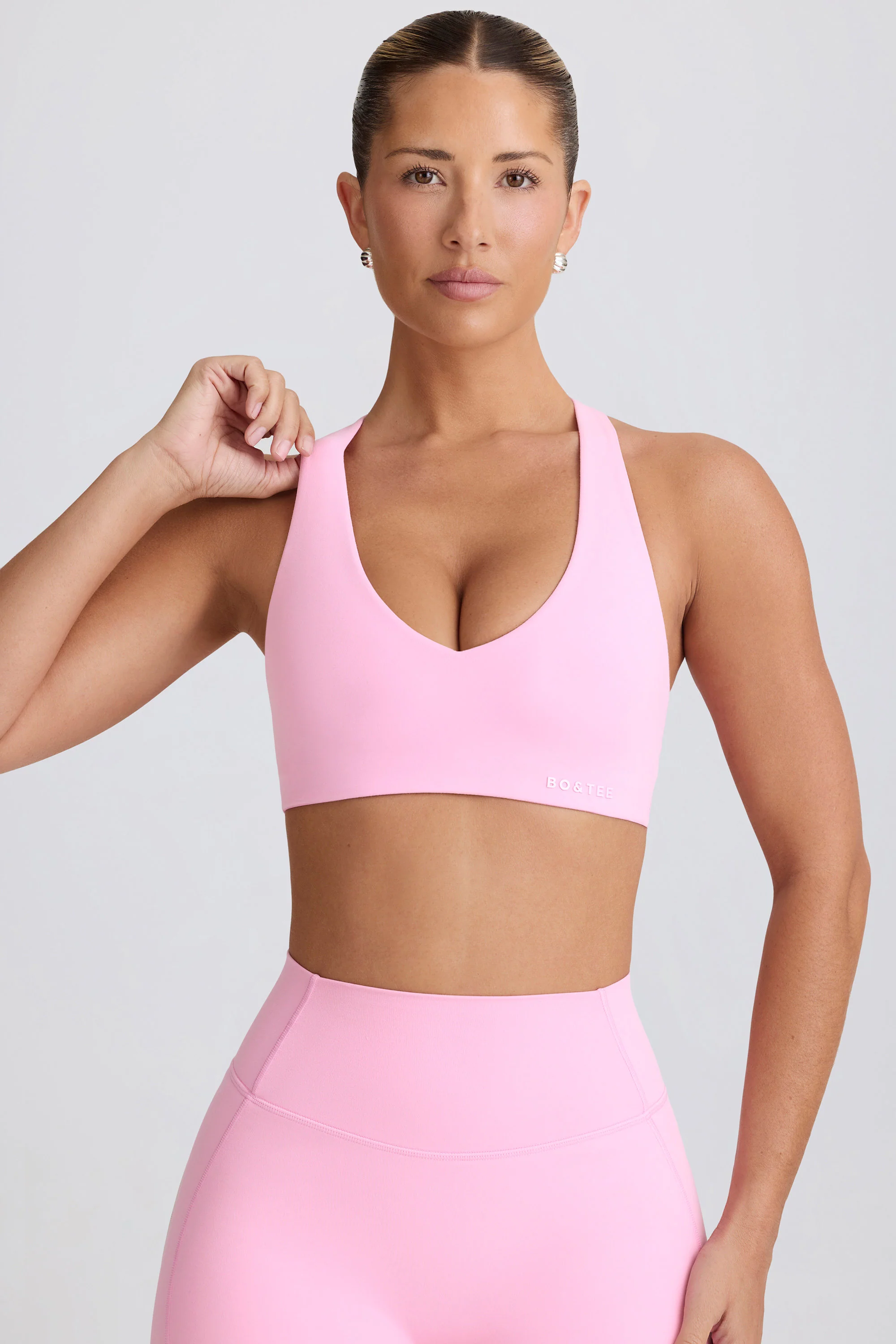 Soft Active V-Neck Sports Bra in Baby Pink - Image 2