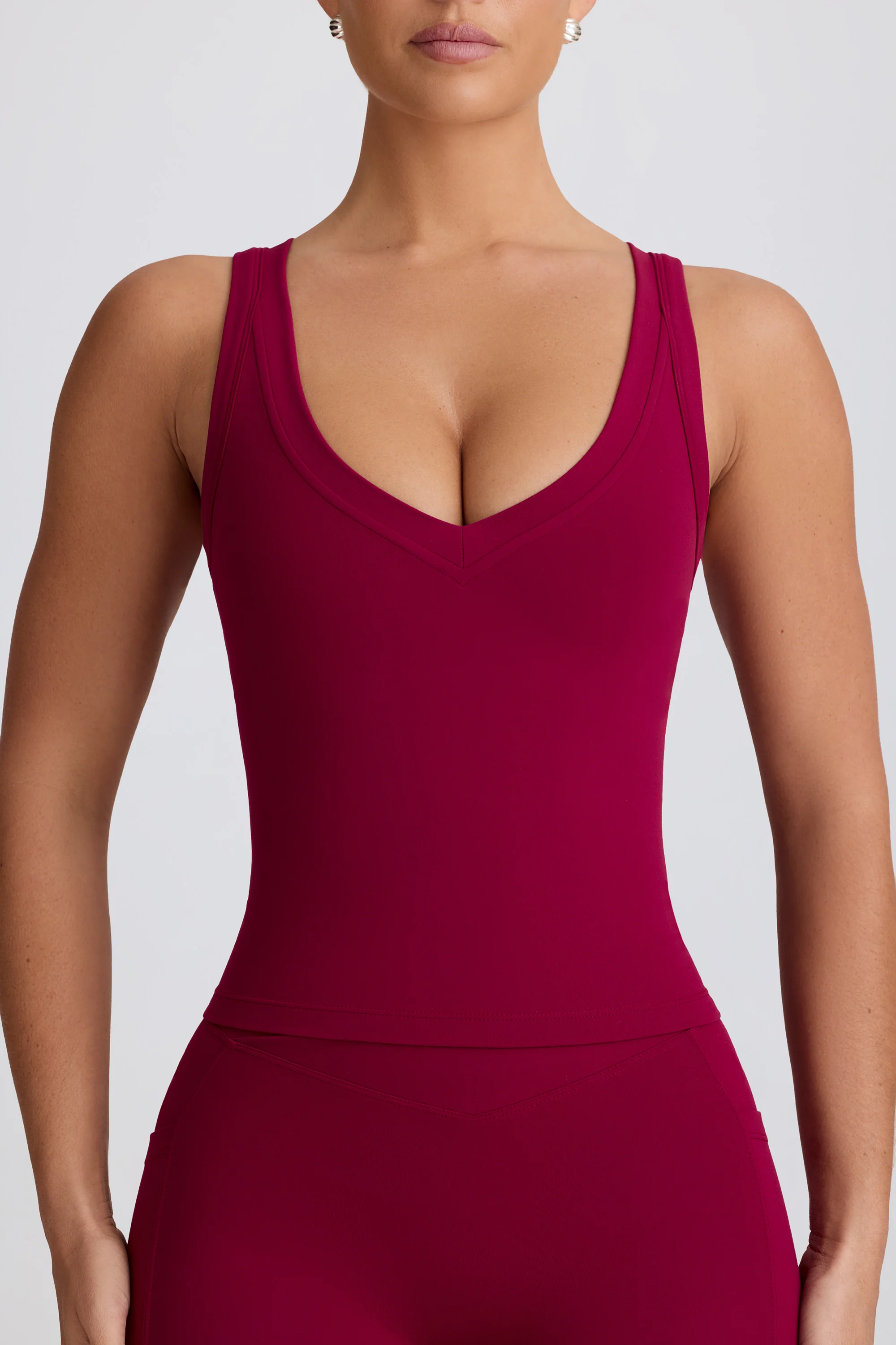 Soft Active V-Neck Tank Top in Burgundy - Image 4