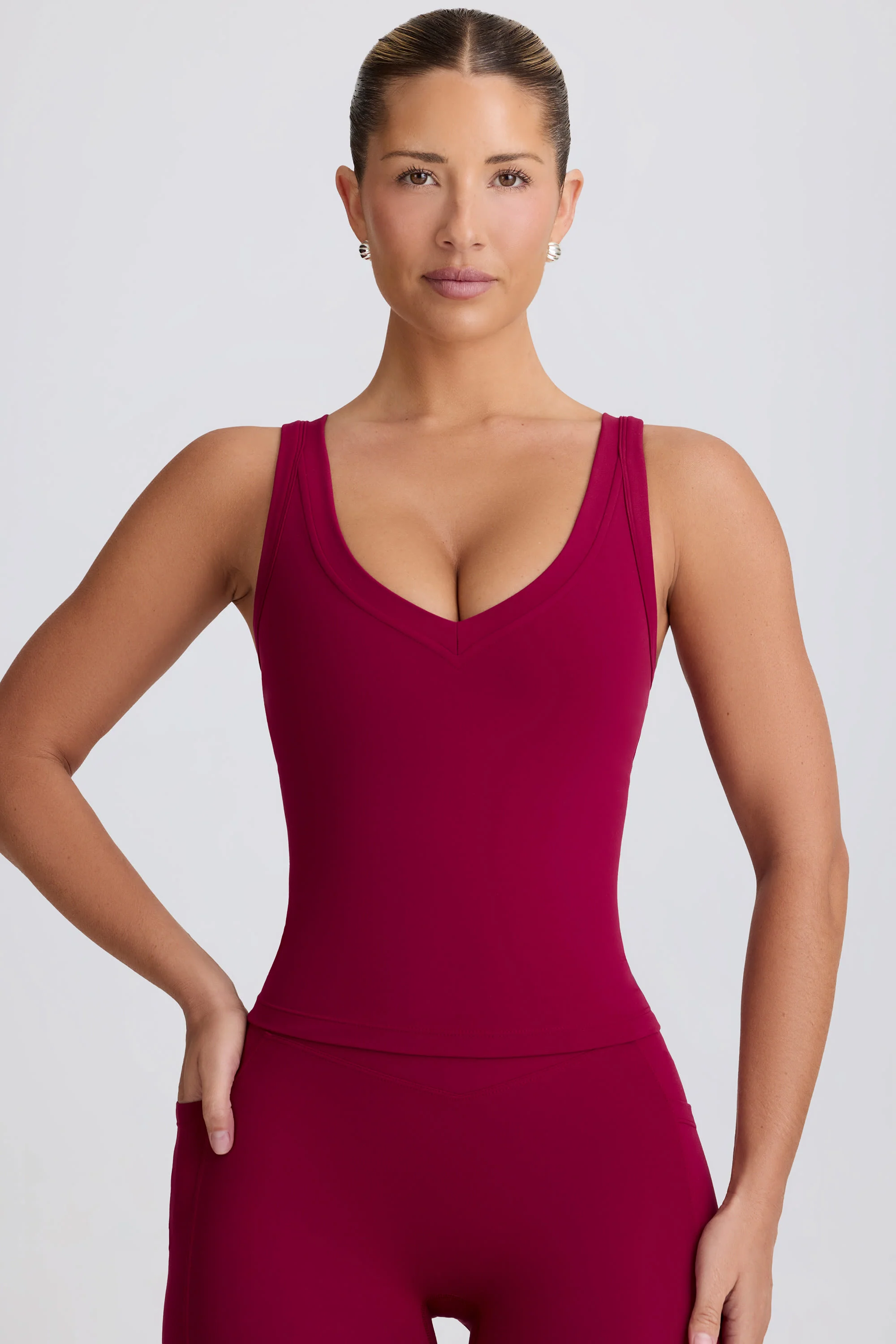Soft Active V-Neck Tank Top in Burgundy - Image 6