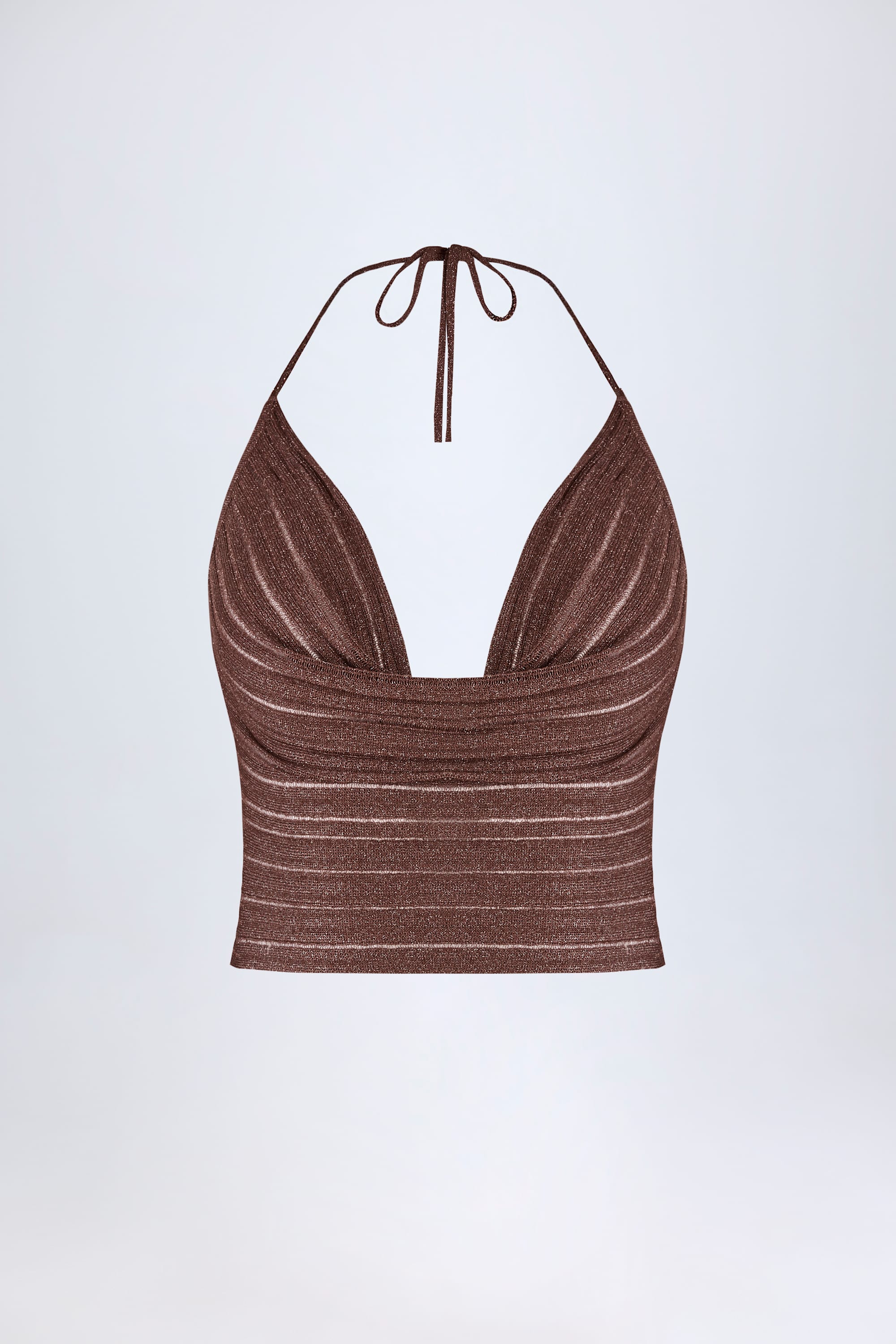 Plunge Halterneck Crop Top in Bronze - Image 3