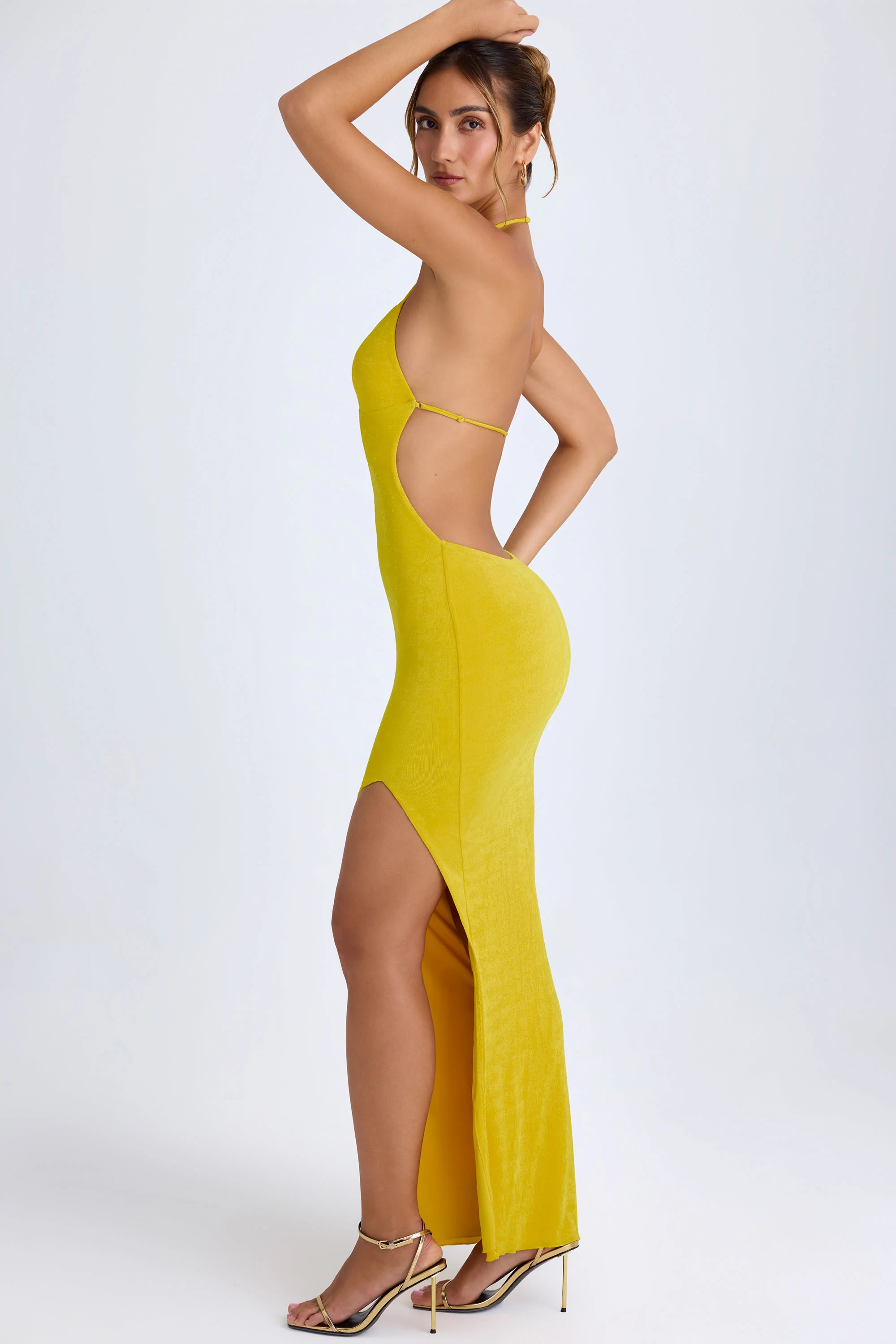 Cut-Out Halterneck Maxi Dress in Buttercup - Image 3