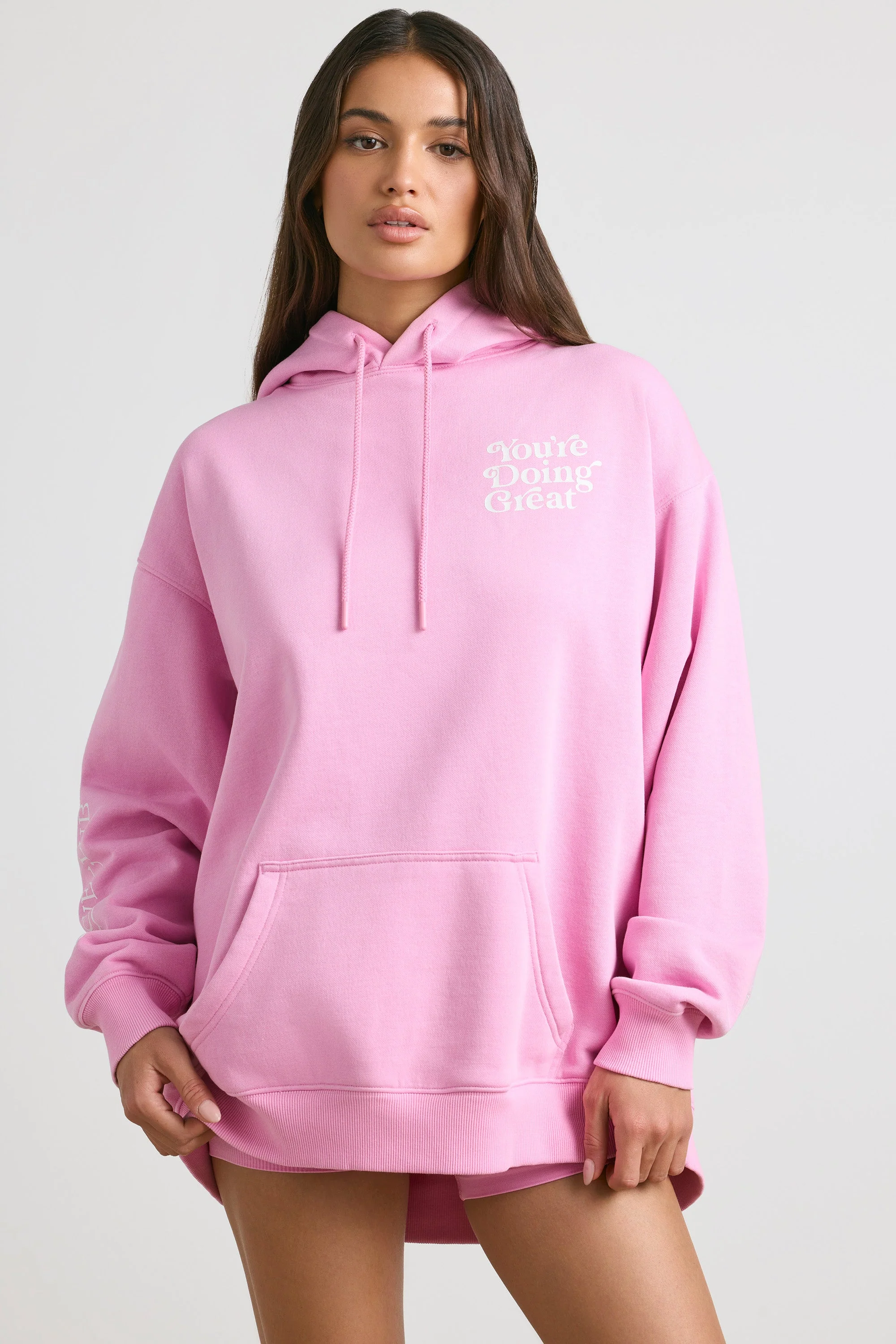Soft Cotton Jersey Oversized Hoodie in Bubblegum Pink - Image 6
