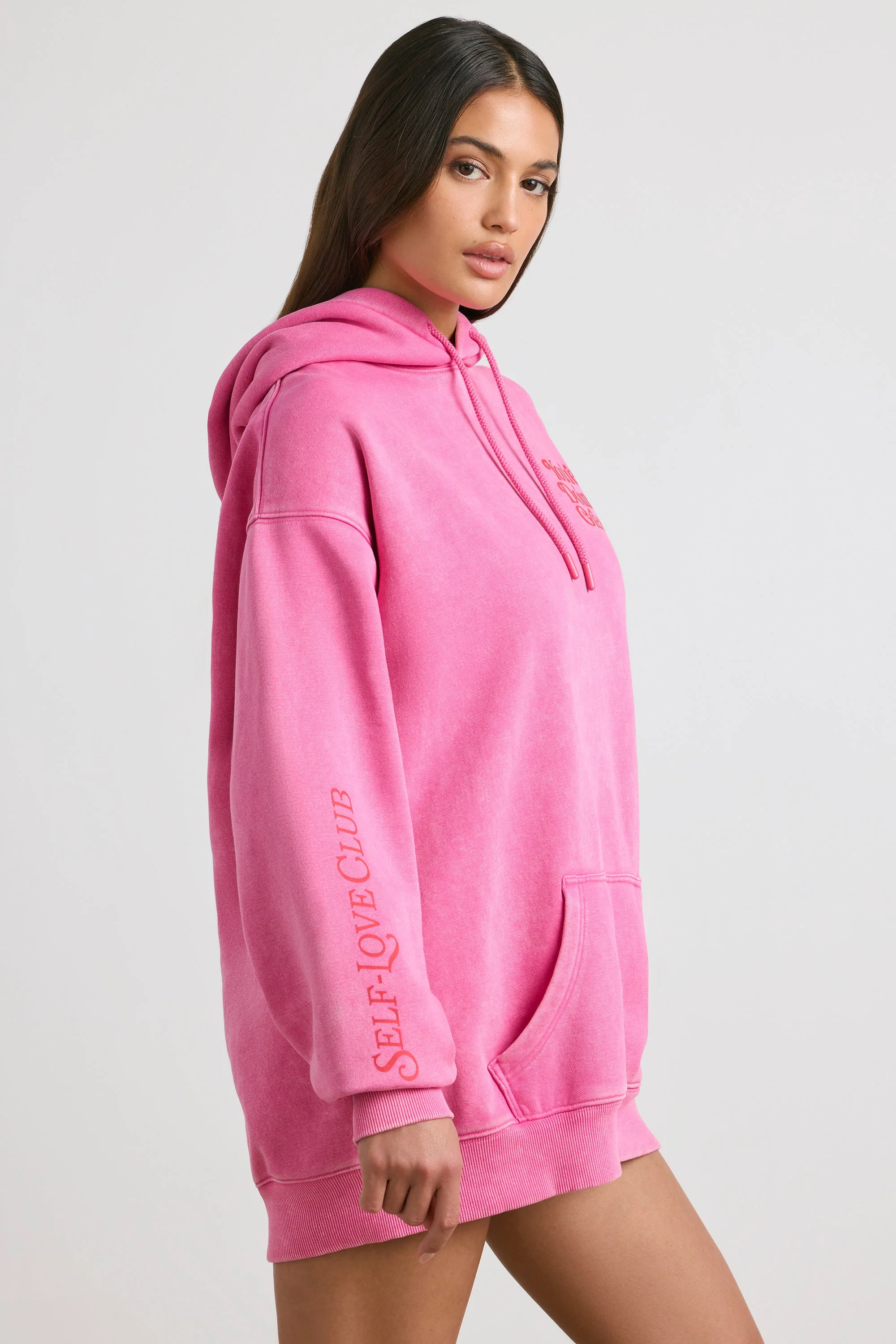 Soft Cotton Jersey Oversized Hoodie in Hot Pink - Image 3